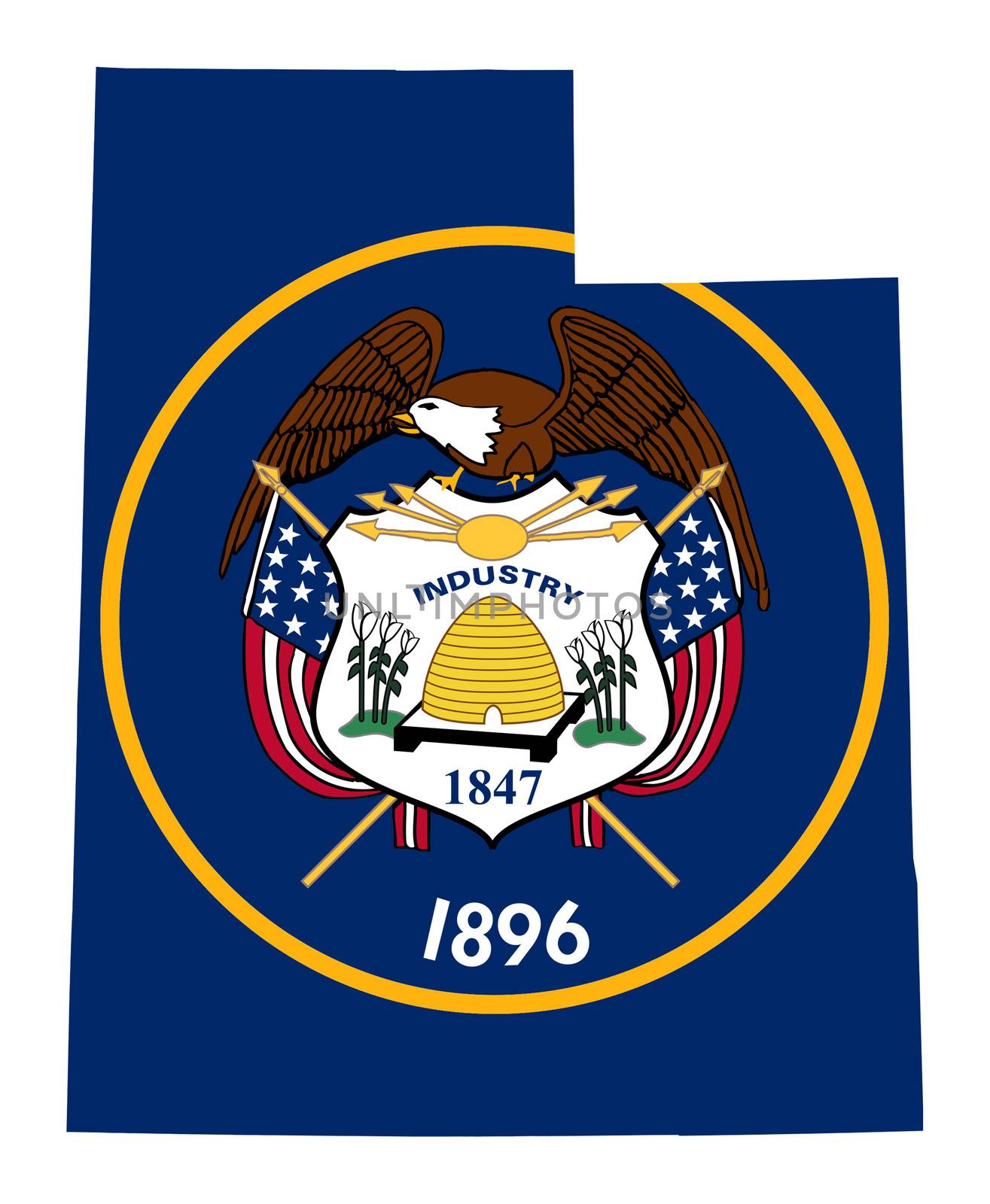 State of Utah flag map isolated on a white background, U.S.A.