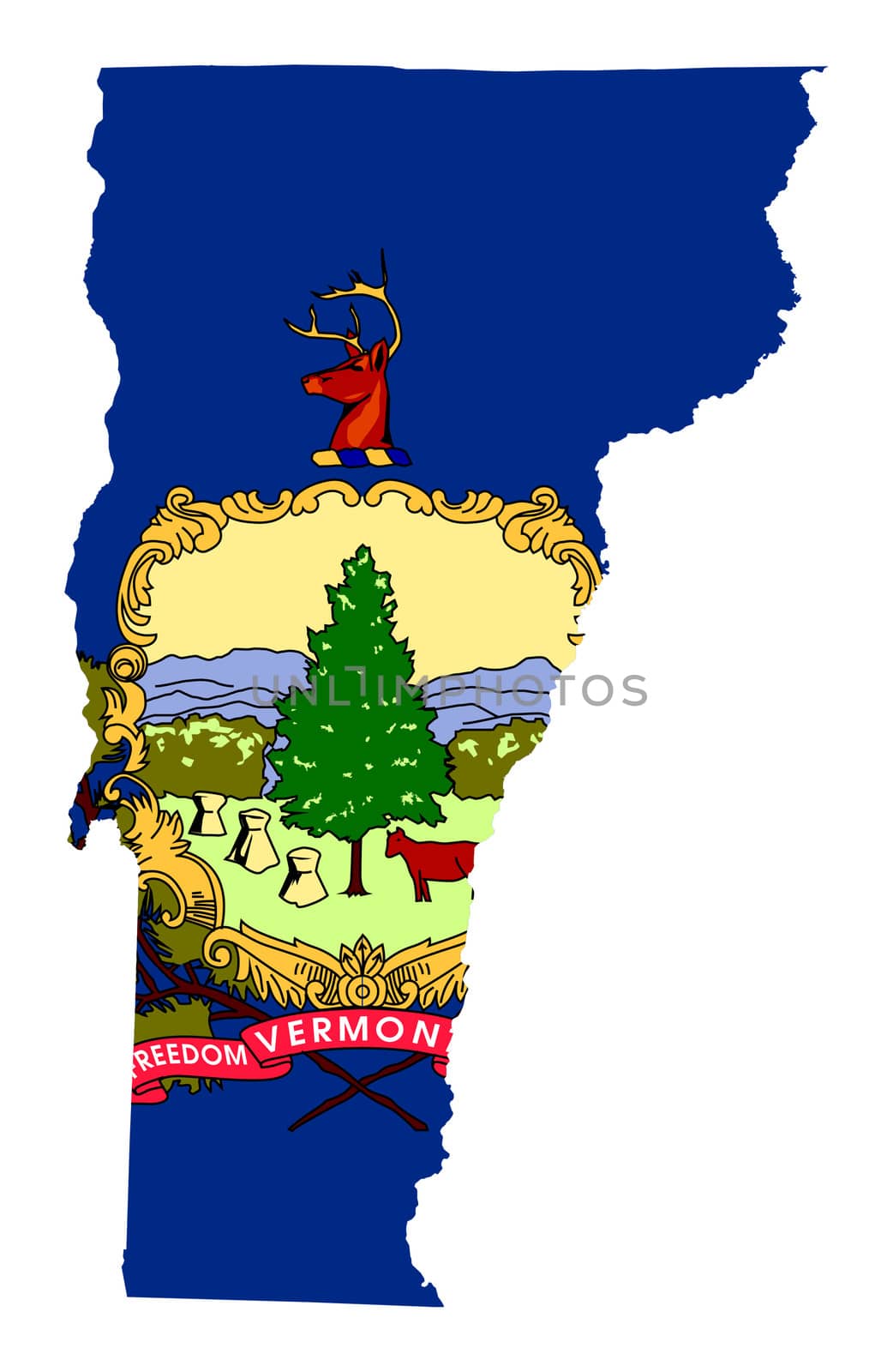 State of Vermont flag map isolated on a white background, U.S.A.