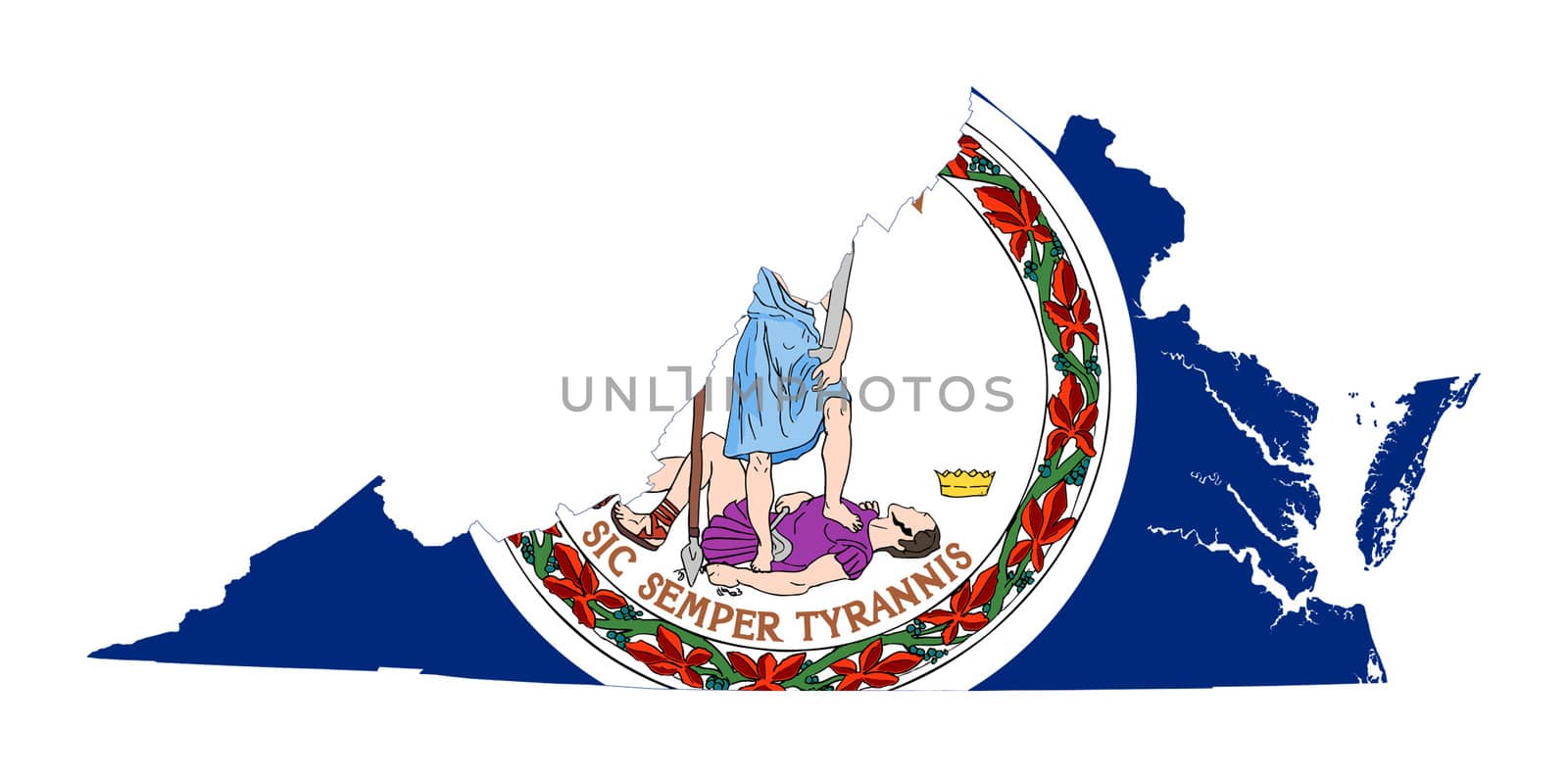 State of Virginia flag map isolated on a white background, U.S.A.
