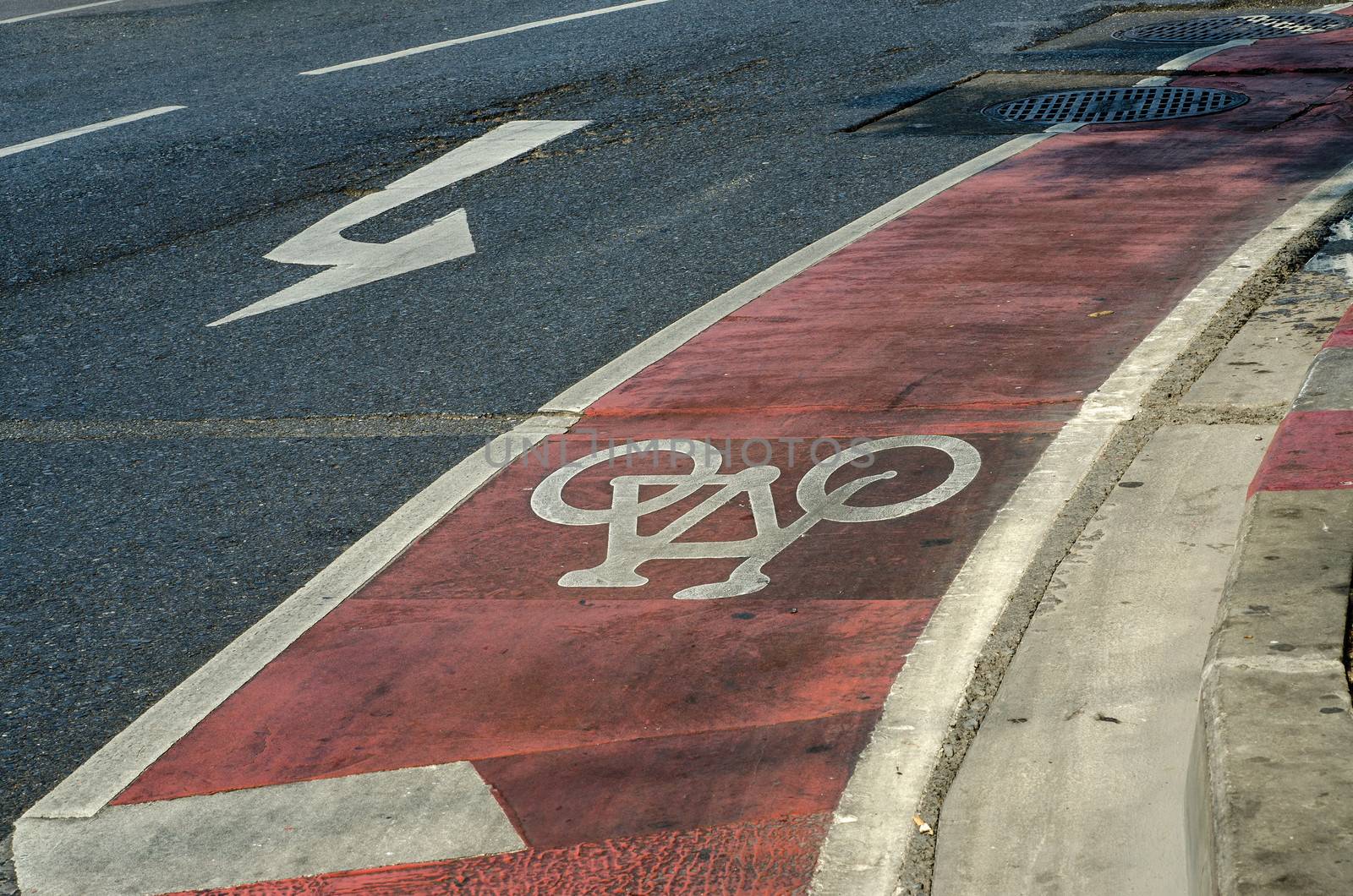 Close up of cycle lane in the road 