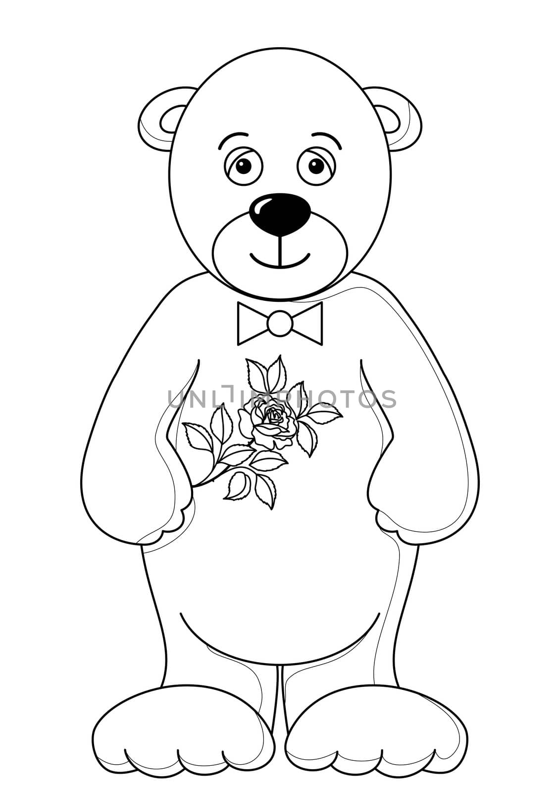 Teddy bear with flower, holiday toy, isolated, contours
