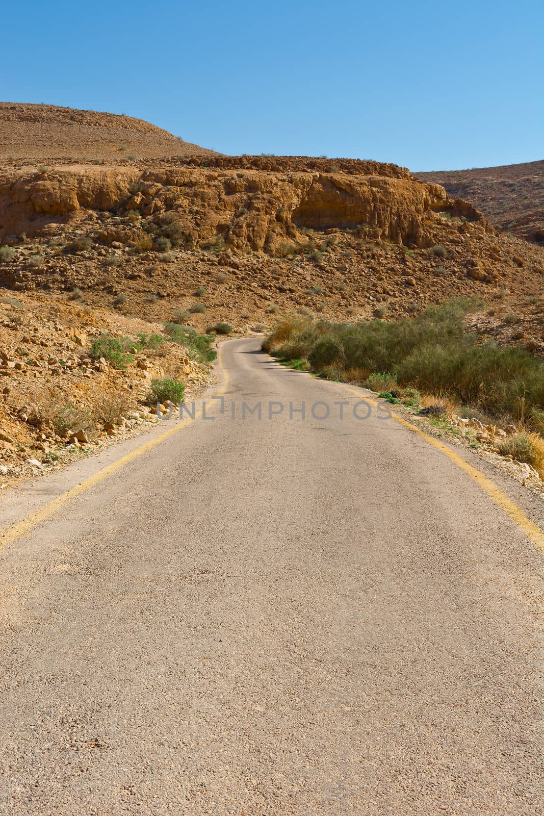 Asphalt Road in the Negev Desert in Israel