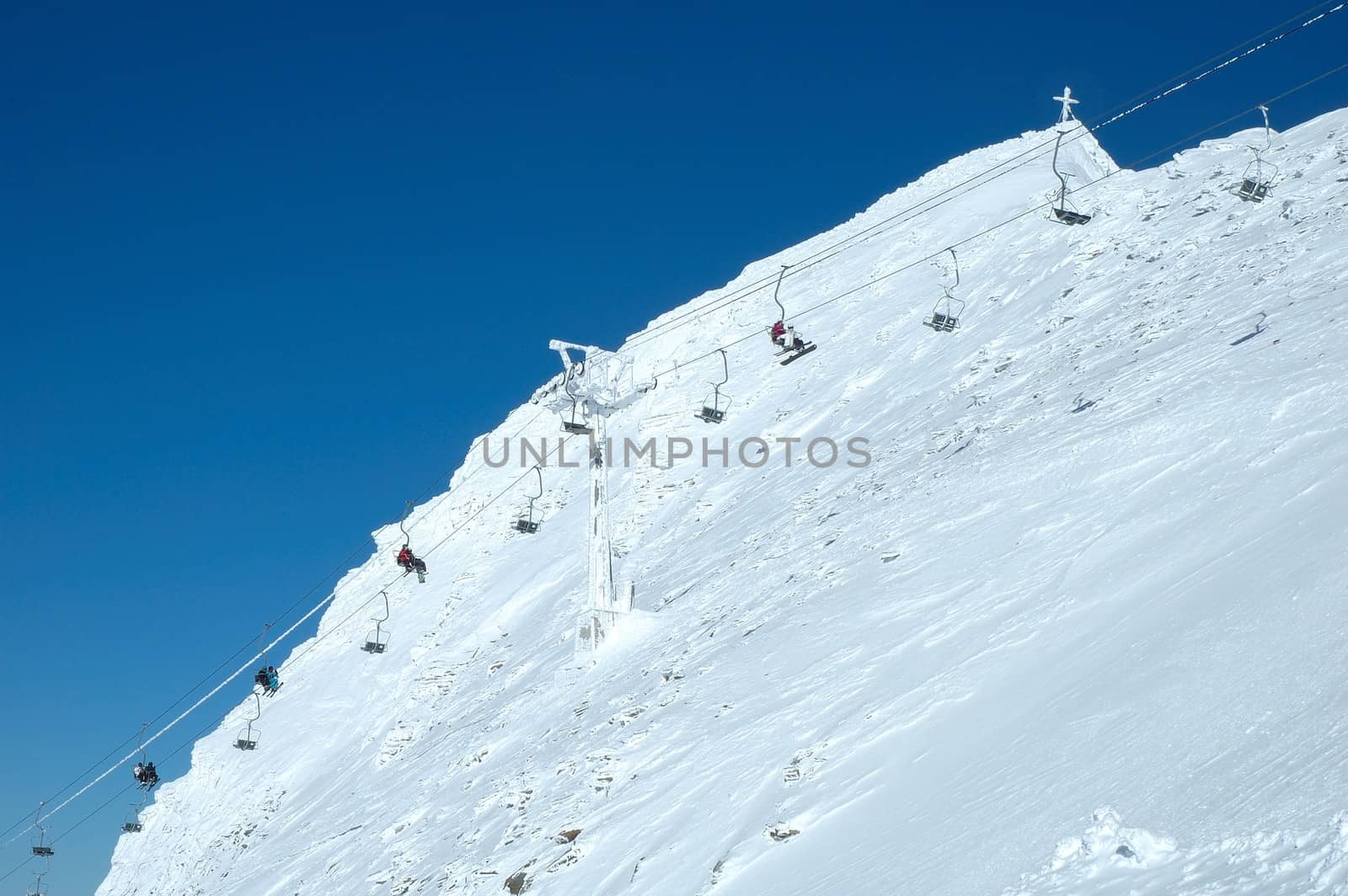 Ski lift on Hintertux glacier nearby Zillertal valley in Austria