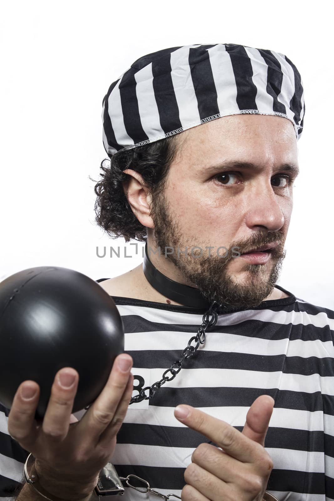 Solution, one caucasian man prisoner criminal with chain ball an by FernandoCortes