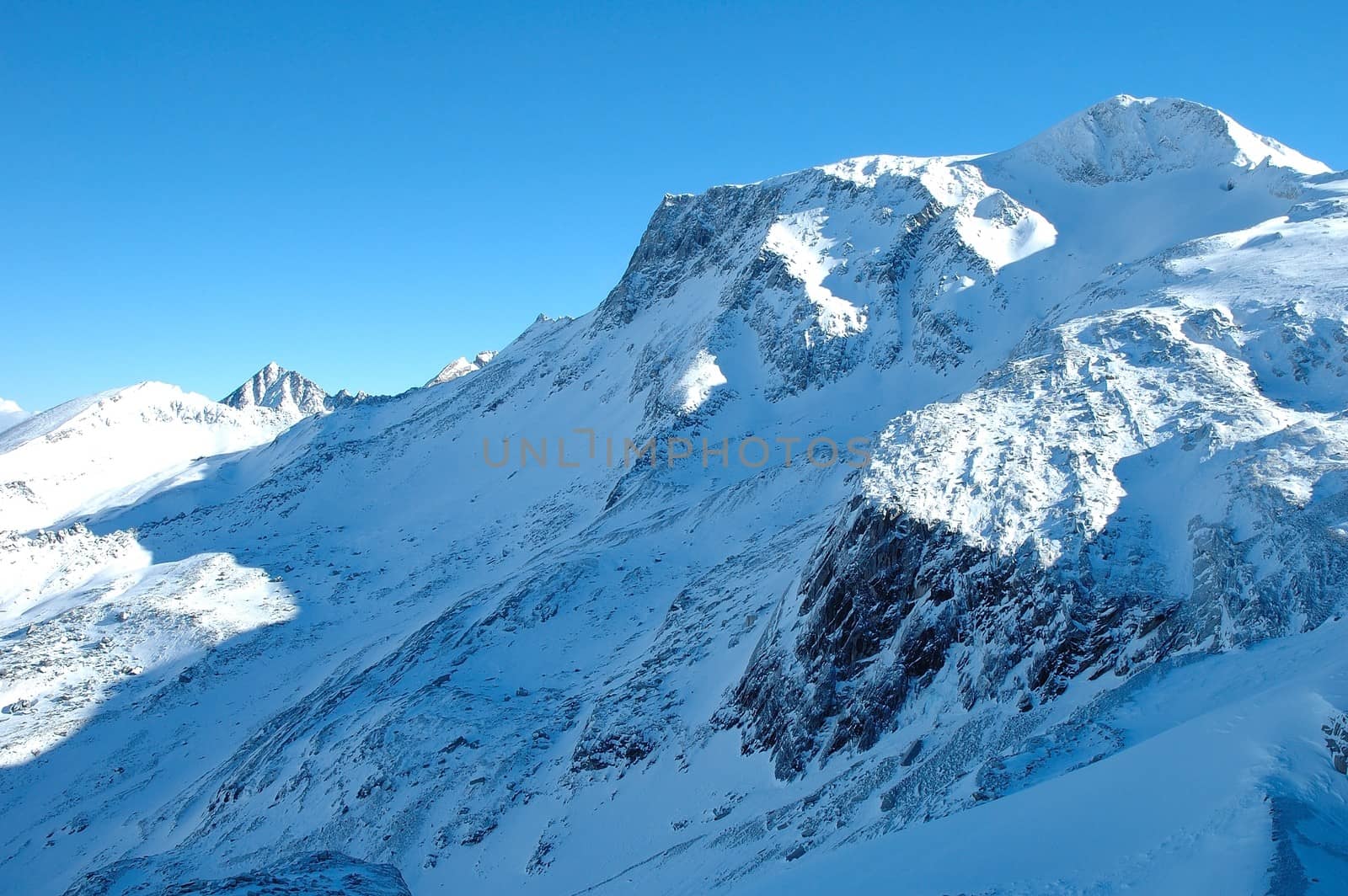 Peaks in Alps nearby Hintertux in Zillertal valley in Austria
