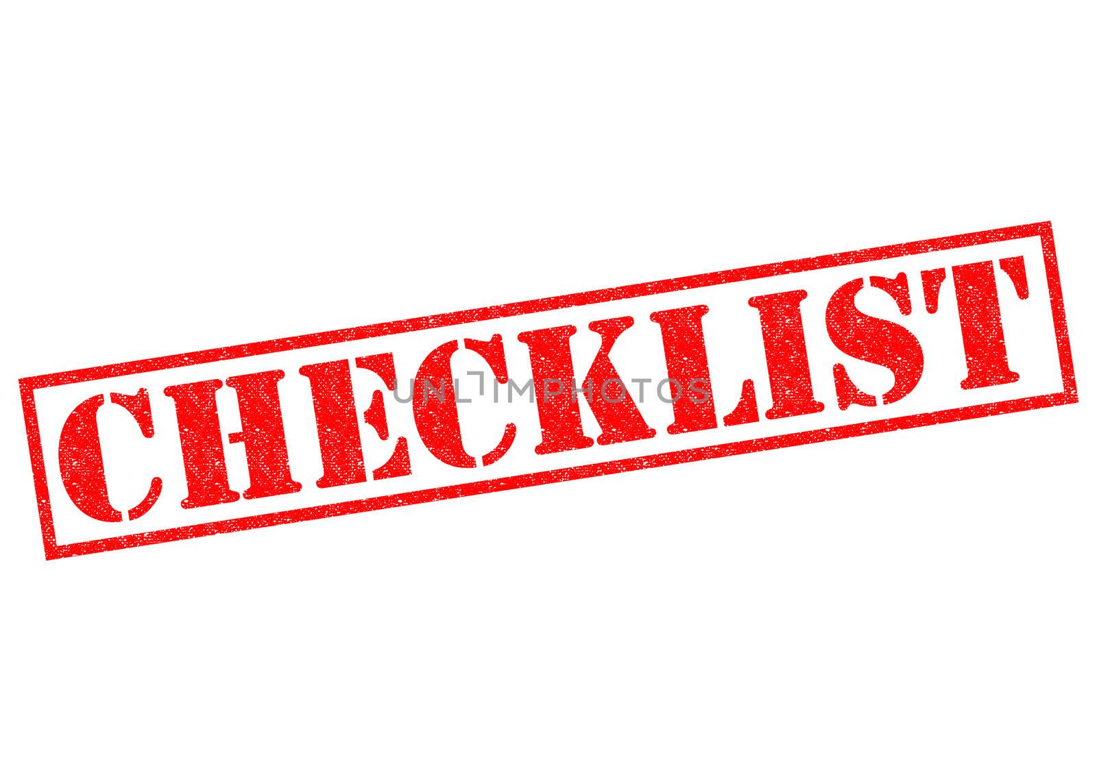 CHECKLIST red Rubber Stamp over a white background