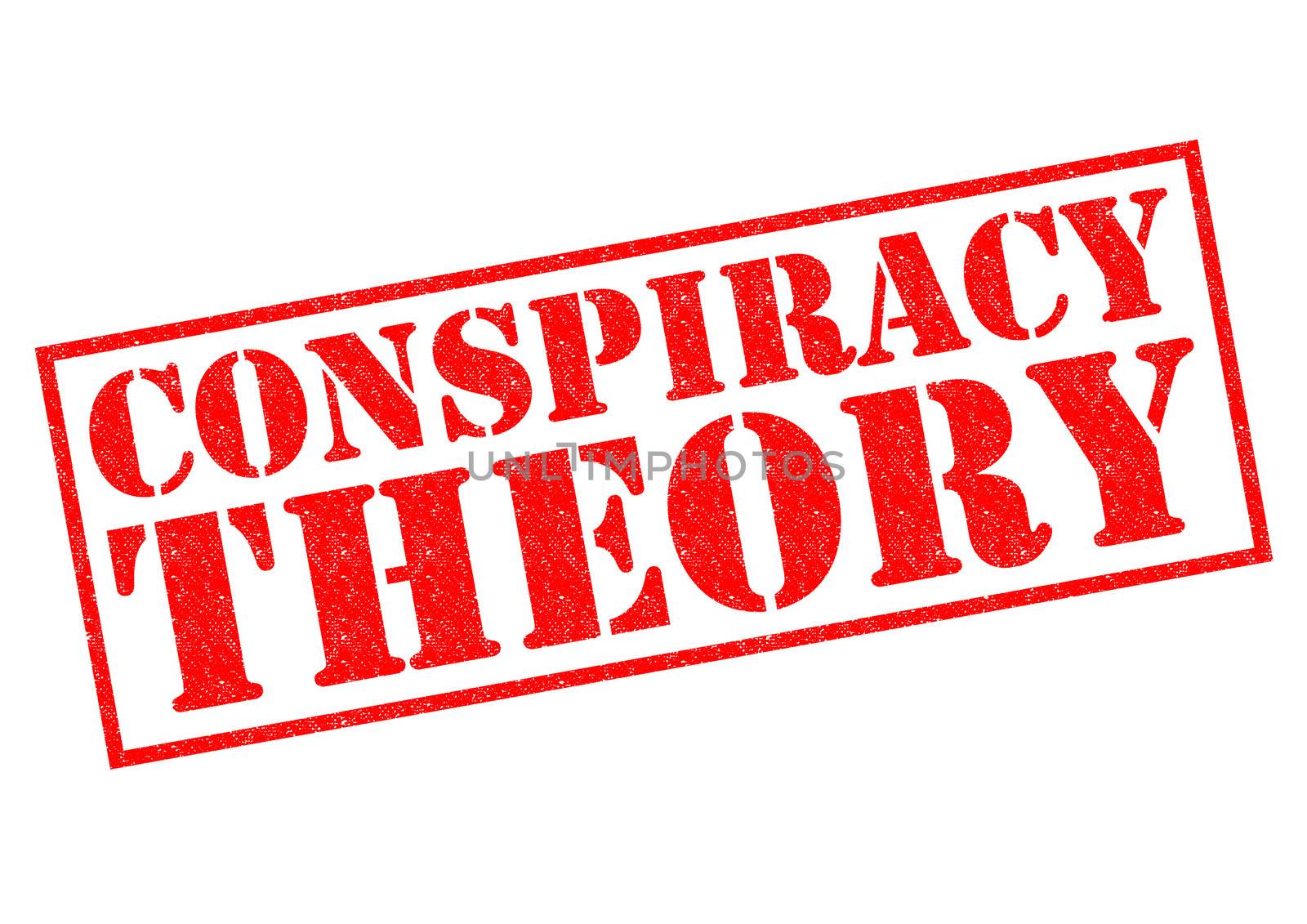 CONSPIRACY THEORY red Rubber Stamp over a white background.
