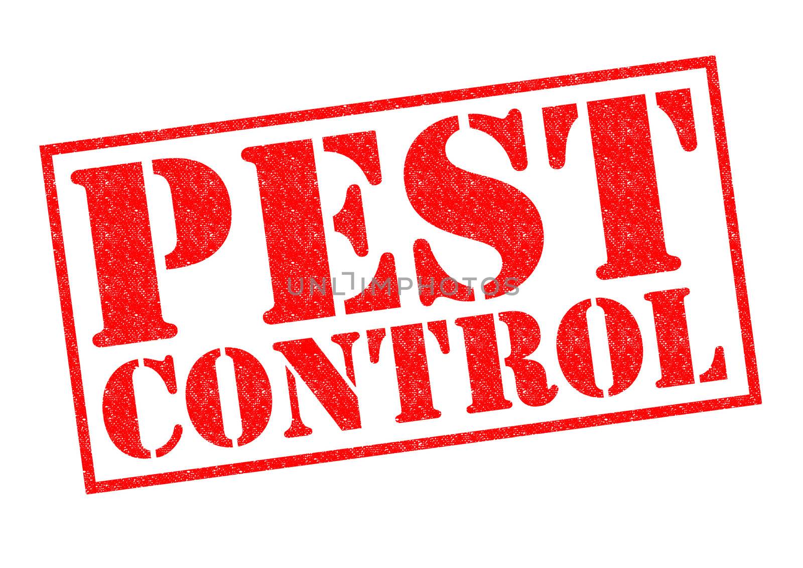 PEST CONTROL red Rubber Stamp over a white background.
