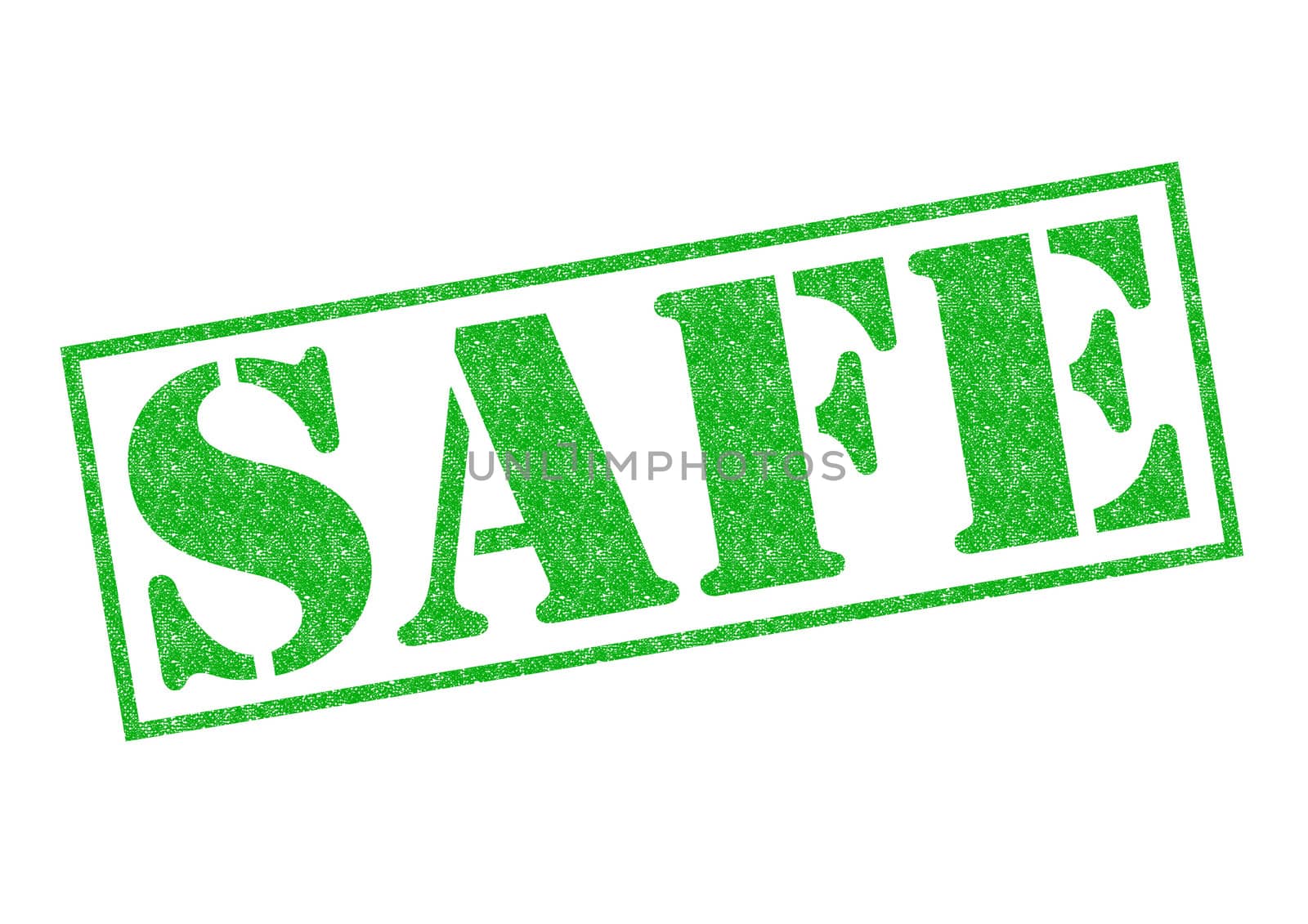 SAFE green Rubber Stamp over a white background.