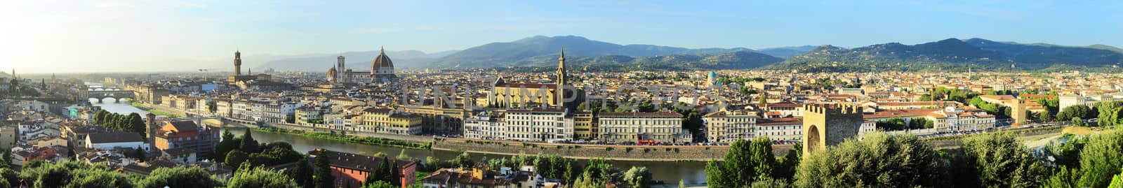 Wide panoramic view of Florence at sunset, Italy