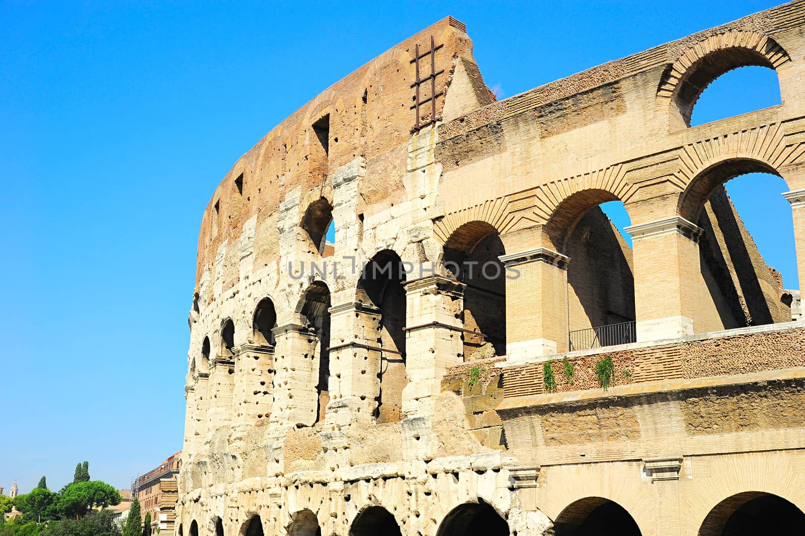 Close up detail of Colosseum wall. bottom view. Rome, Italy 