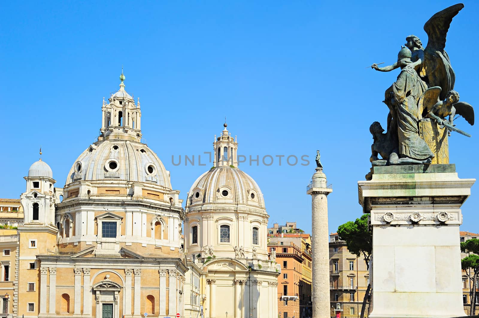 Day view of the st. Mary's church in Venetia square seen from the Monument to Vittorio Emanuelle II in Rome, Italy 