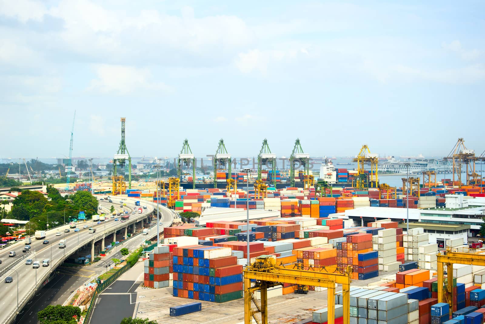 Panoramic view of industrial port of Singapore