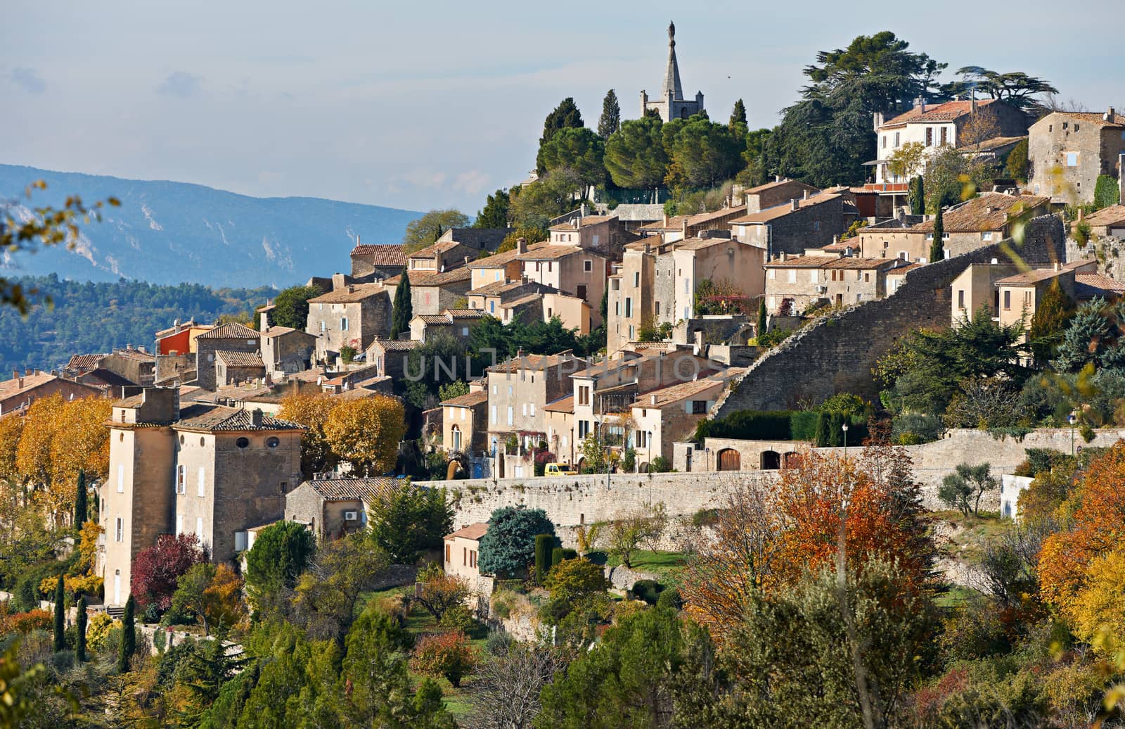 Village Bonniex in autumn season, typical Provence rural scene from South France, Luberon region