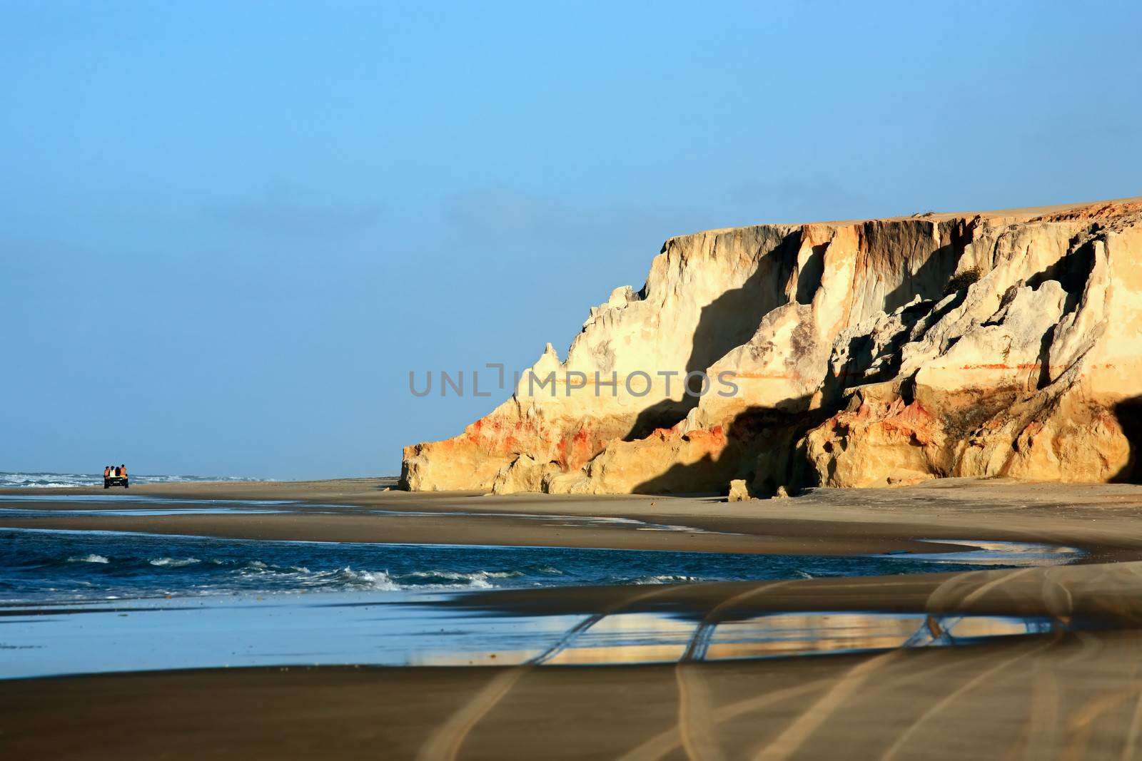 view of Praia das fontes the springs beach between morro branco and beberibe near fortaleza ceara state brazil