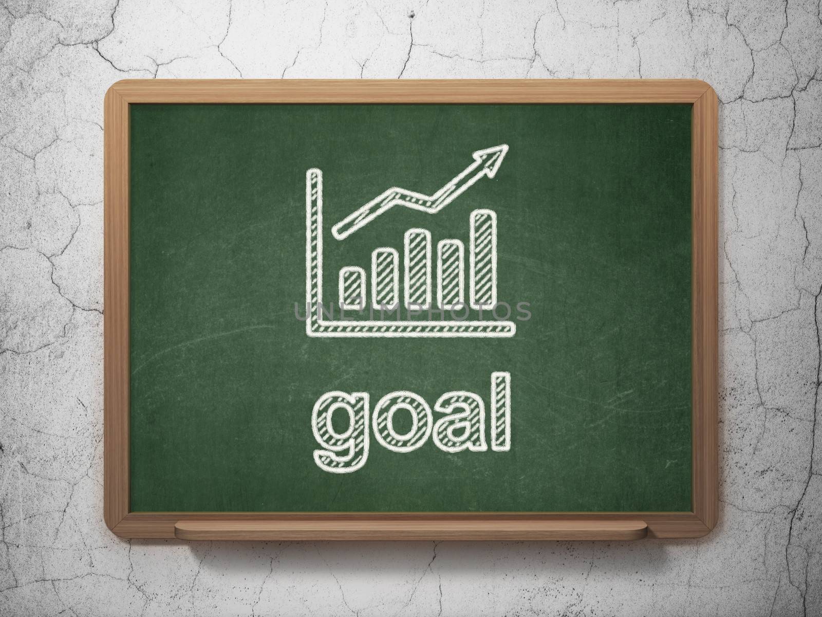 Marketing concept: Growth Graph and Goal on chalkboard background by maxkabakov