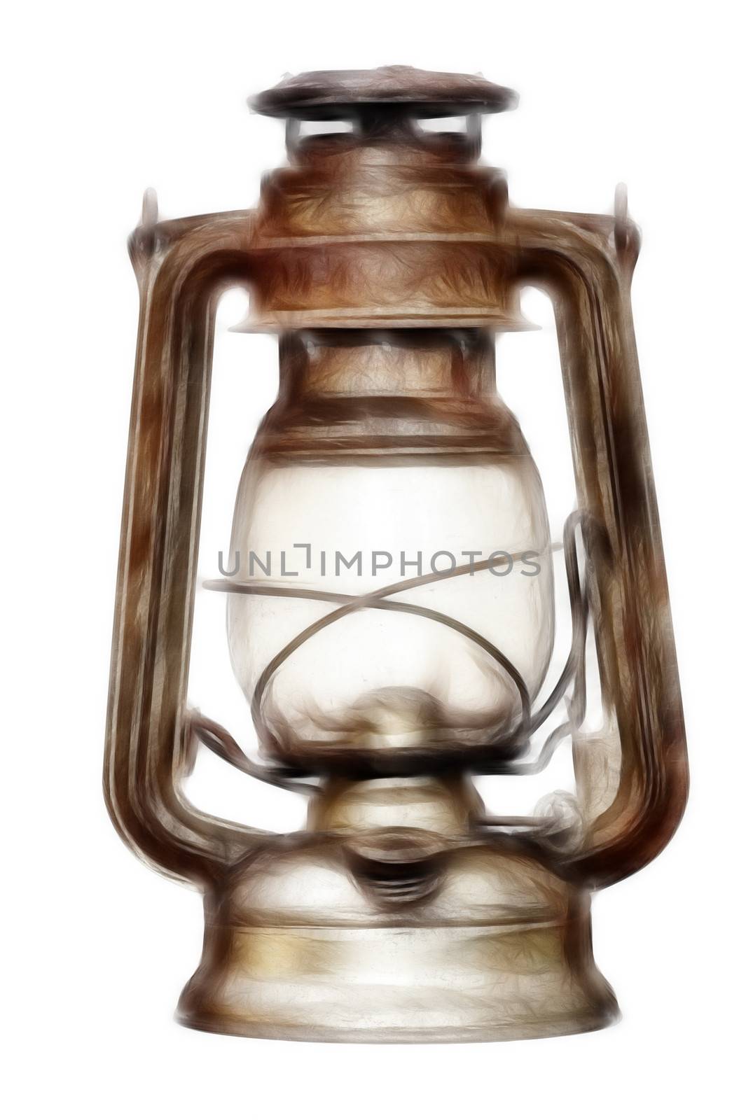 Shot of the antique time-worn kerosene lamp - over white background - isolated