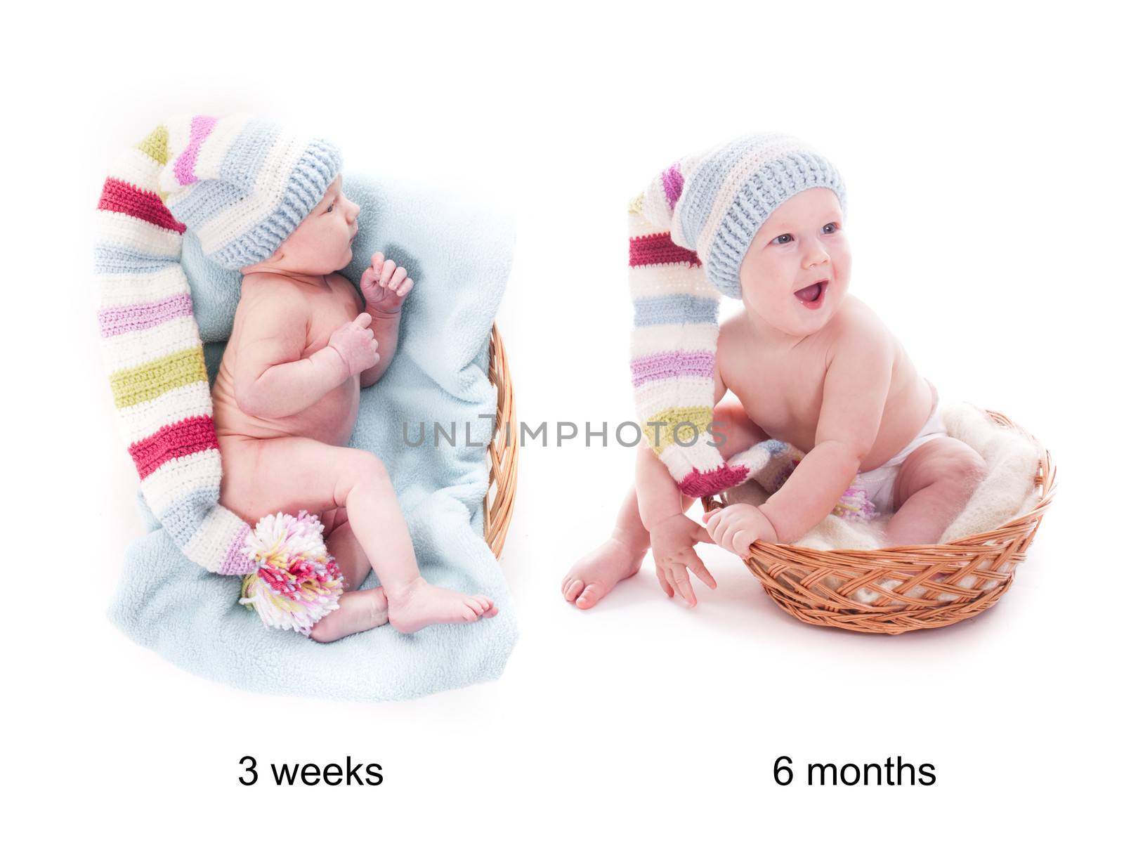 How quickly baby grow. Photo of 3 weeks baby and 6 months