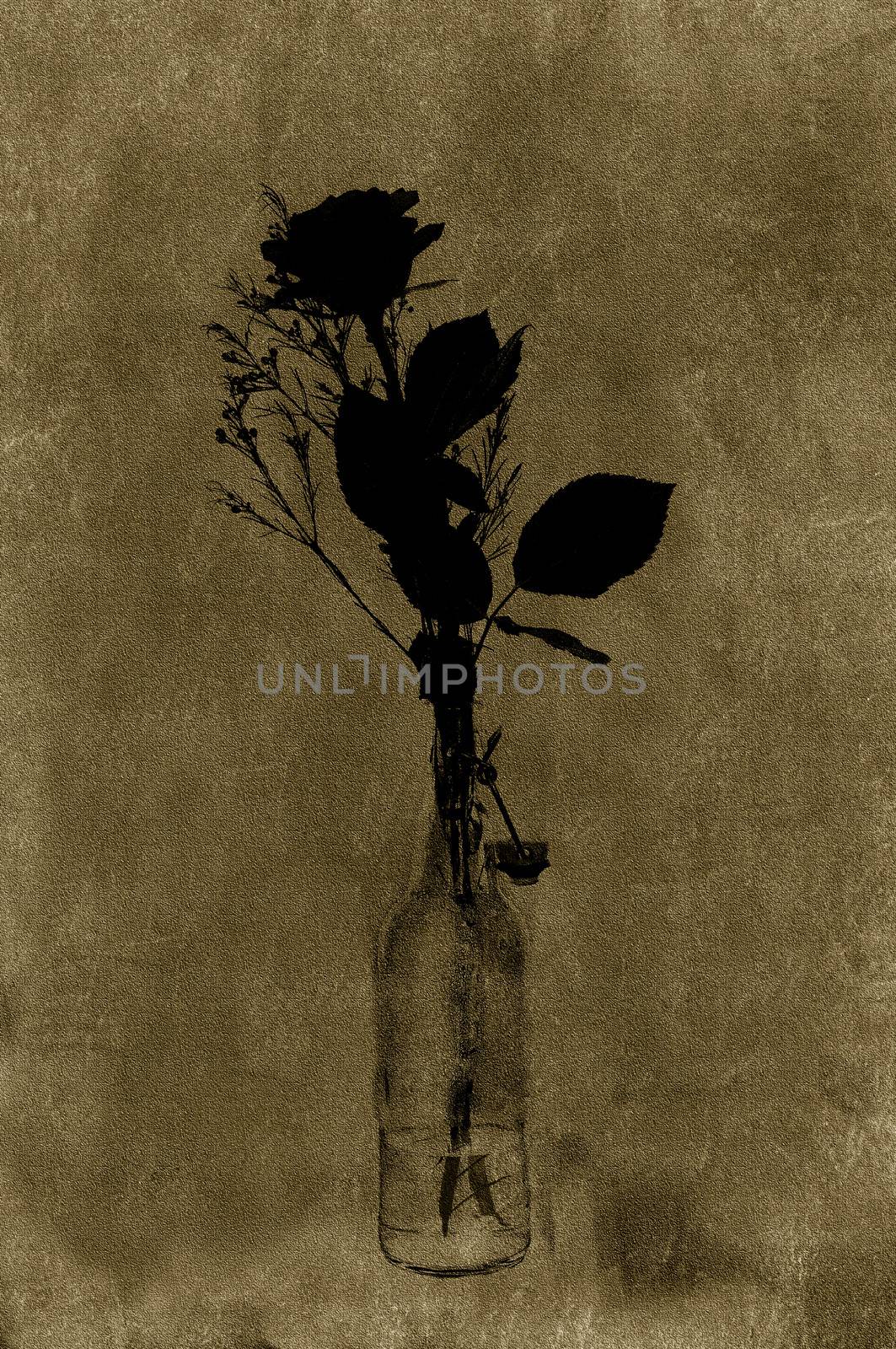 Artistic rose silhouette in textured sepia.