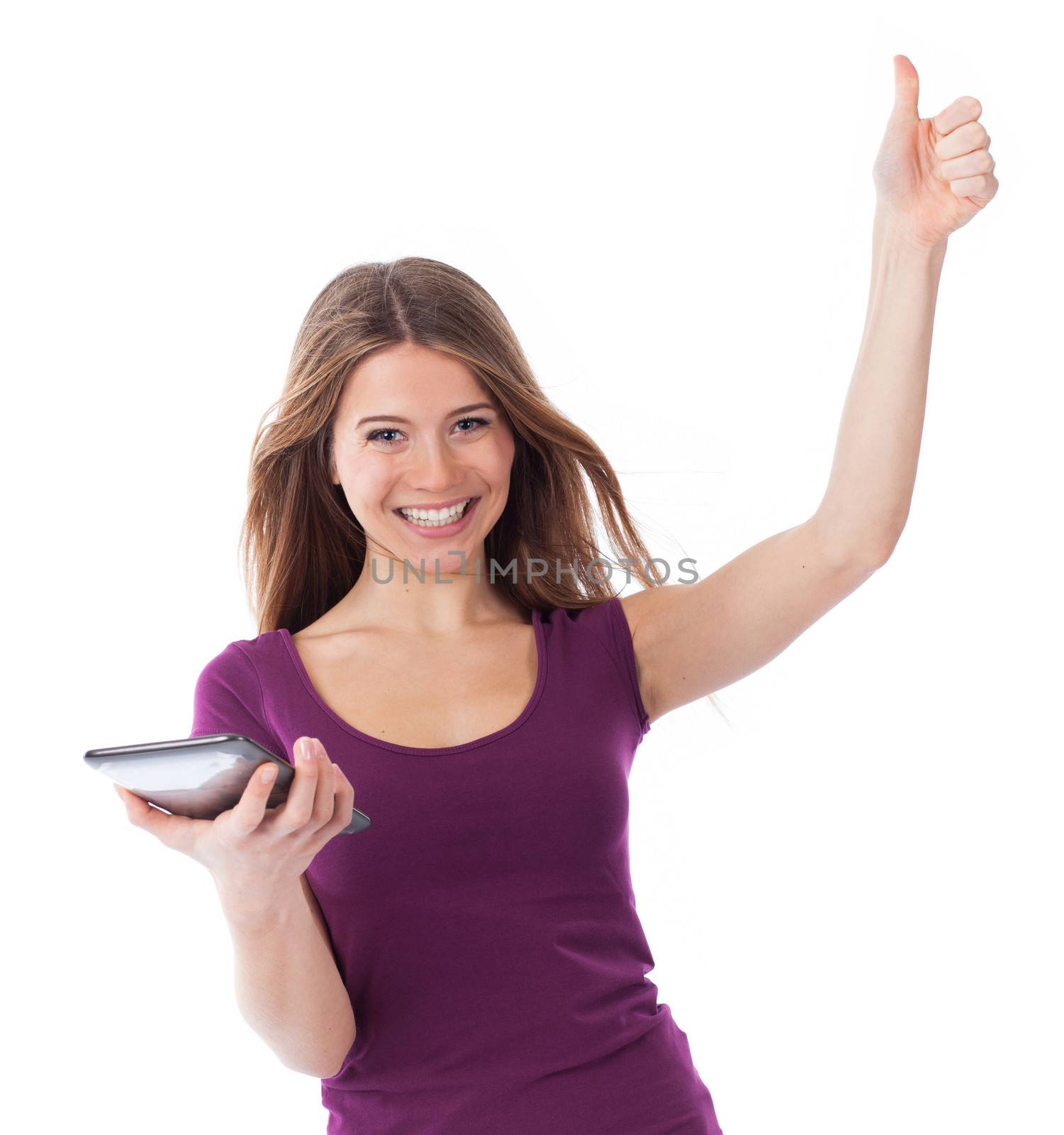 Very happy woman holding a touchpad by TristanBM