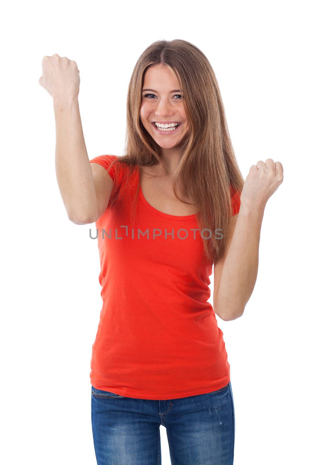 Young woman having a positive gesture, isolated on white