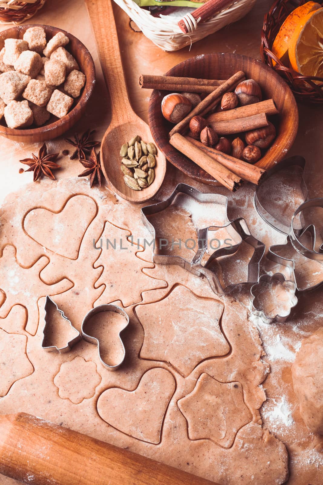 Traditional christmas gingerbread is cooking on the table