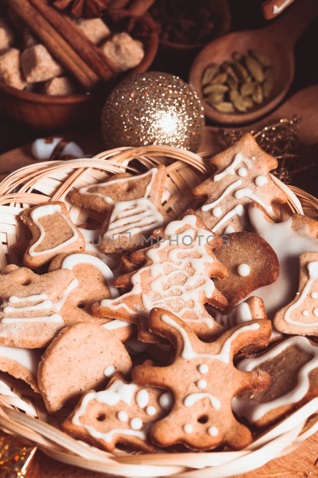 Traditional christmas gingerbread with New Year's toys