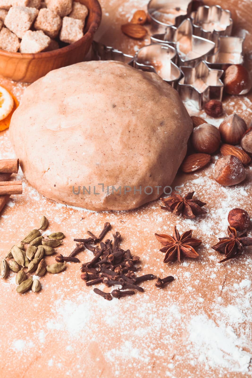 Traditional christmas gingerbread is cooking on the table