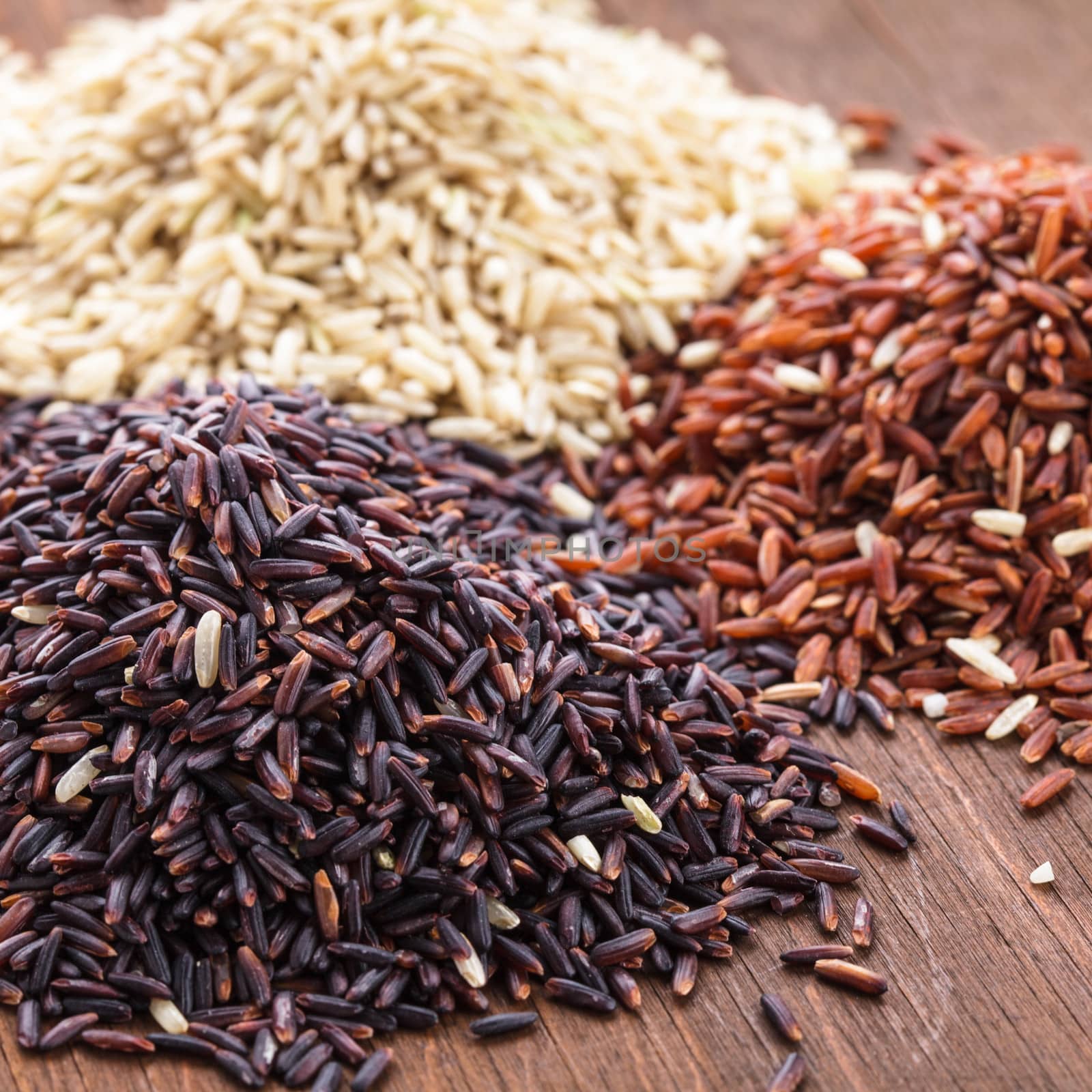 Healthy rice variety: brown, red and wild black