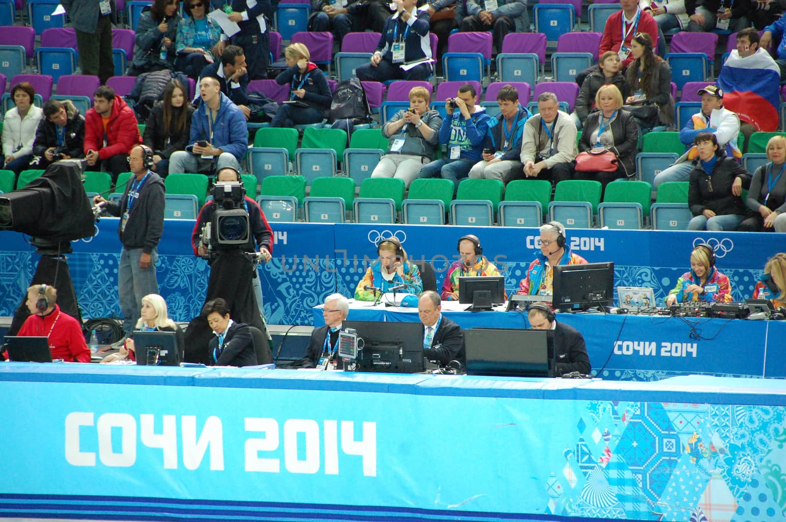 Judges and spectators at short-trek final competition XXII Winter Olympic Games Sochi 2014, Russia, 15.02.2014