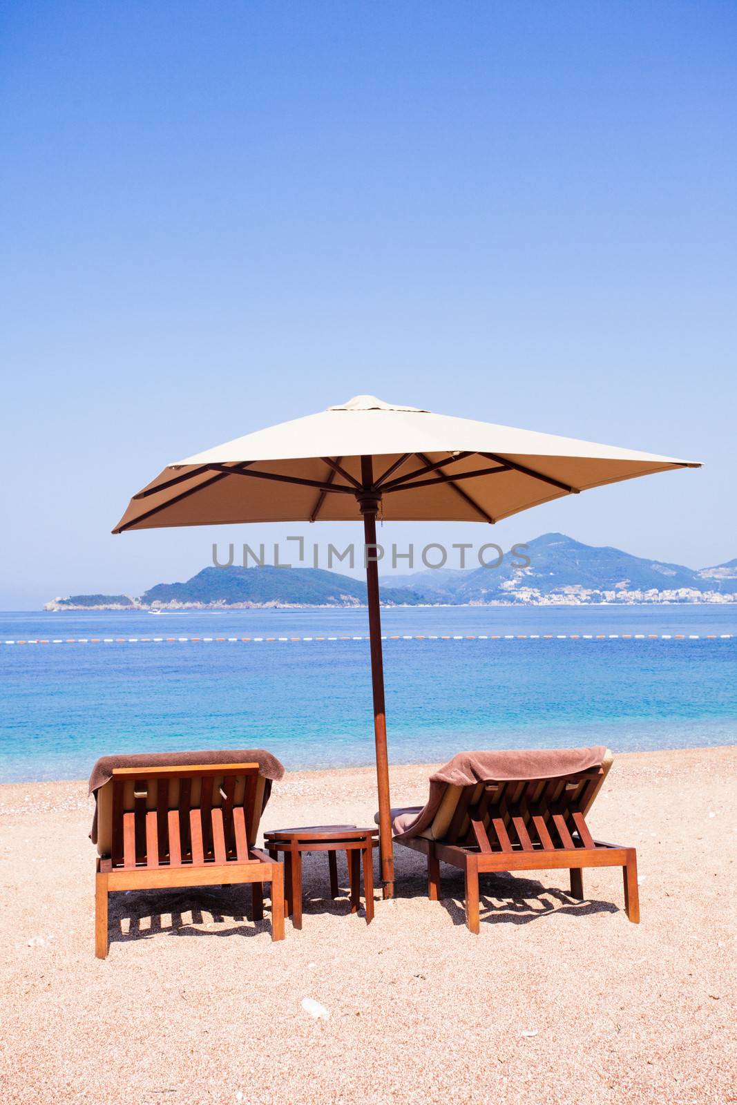 Luxury beach at the Adriatic Sea, St. Stefan, Montenegro