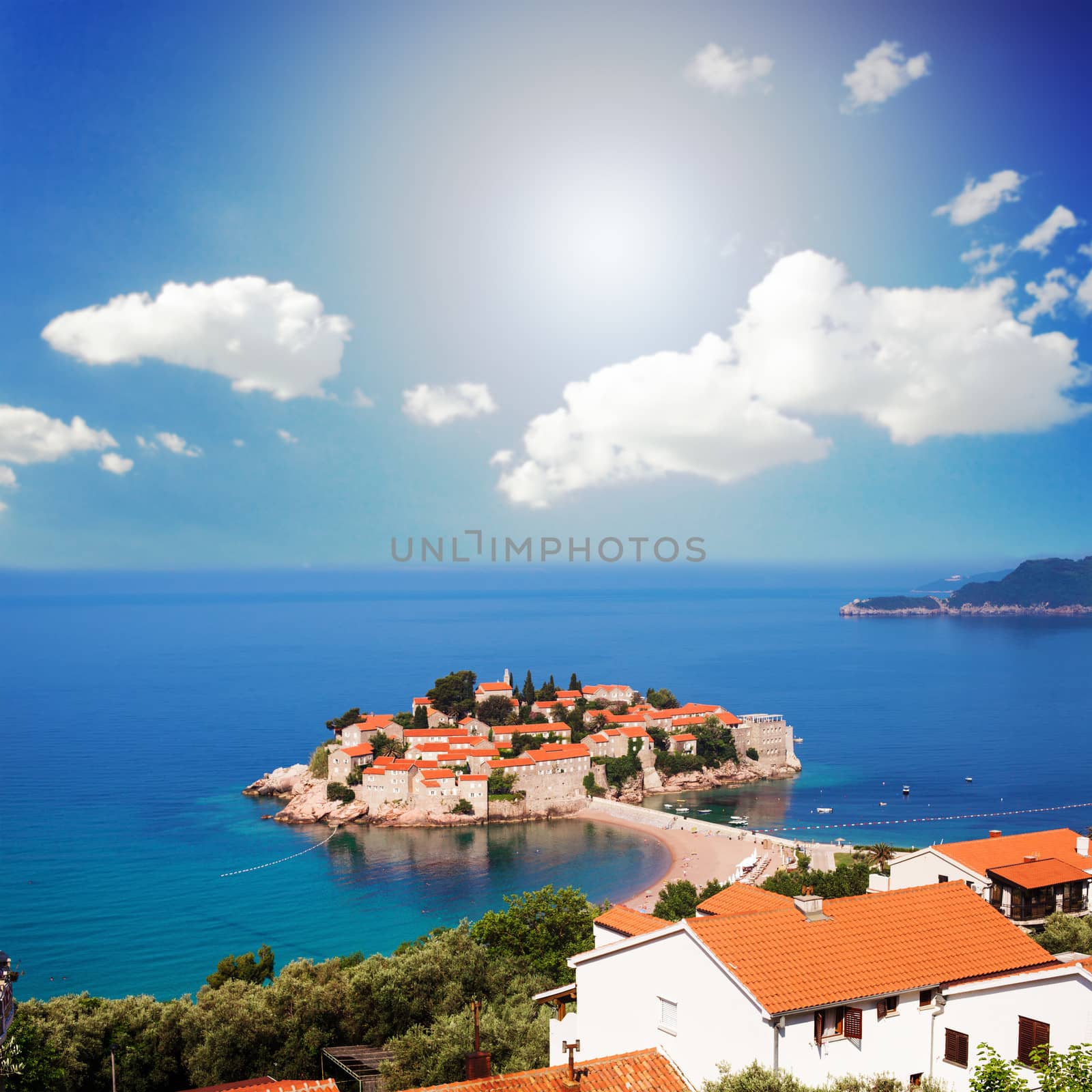 Adriatic Sea, small islet and resort - St. Stefan, Montenegro, Europe