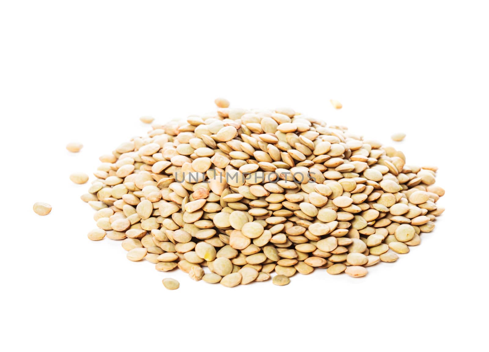 green lentils heap isolated on white background