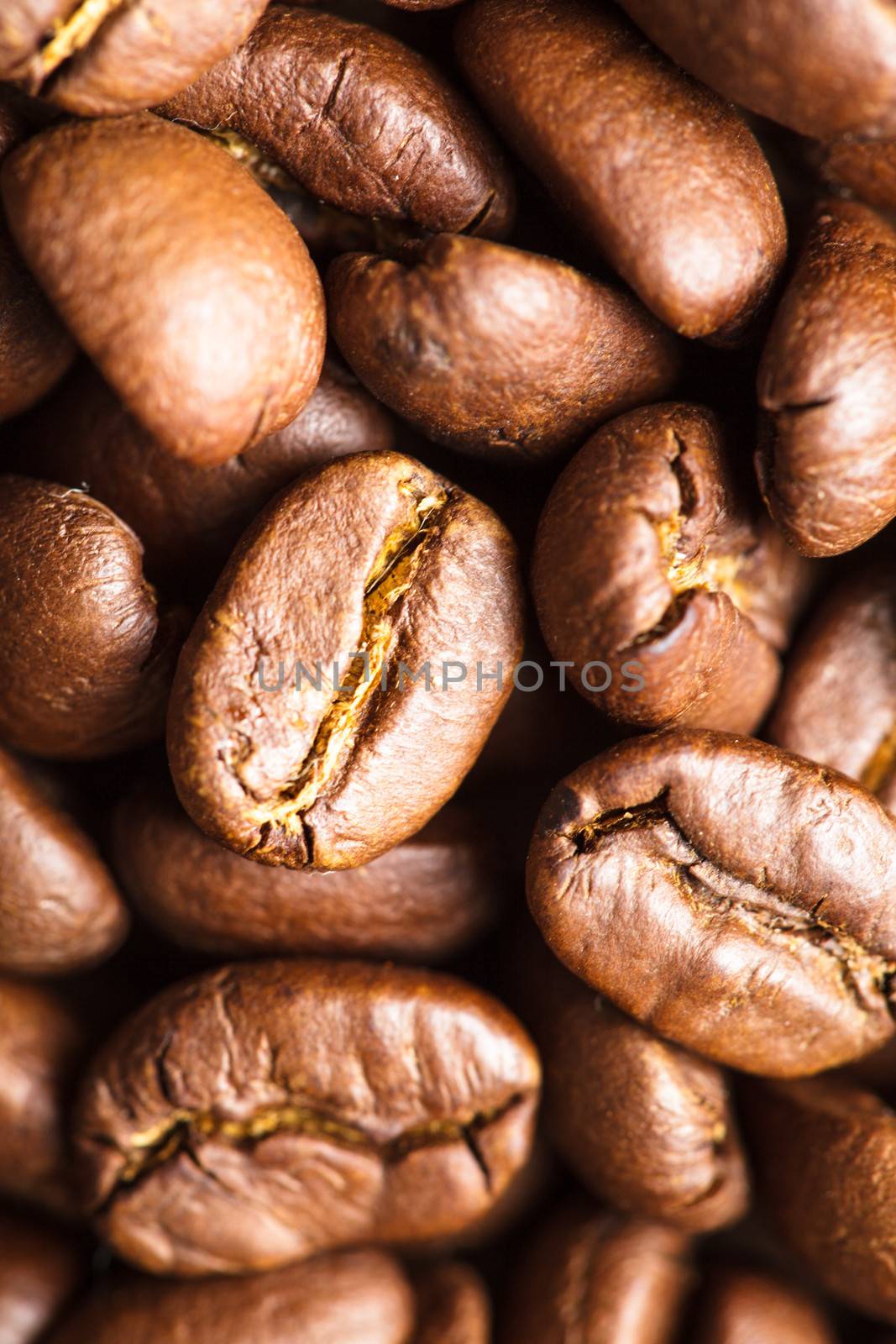 Close up view of roasted coffee beans