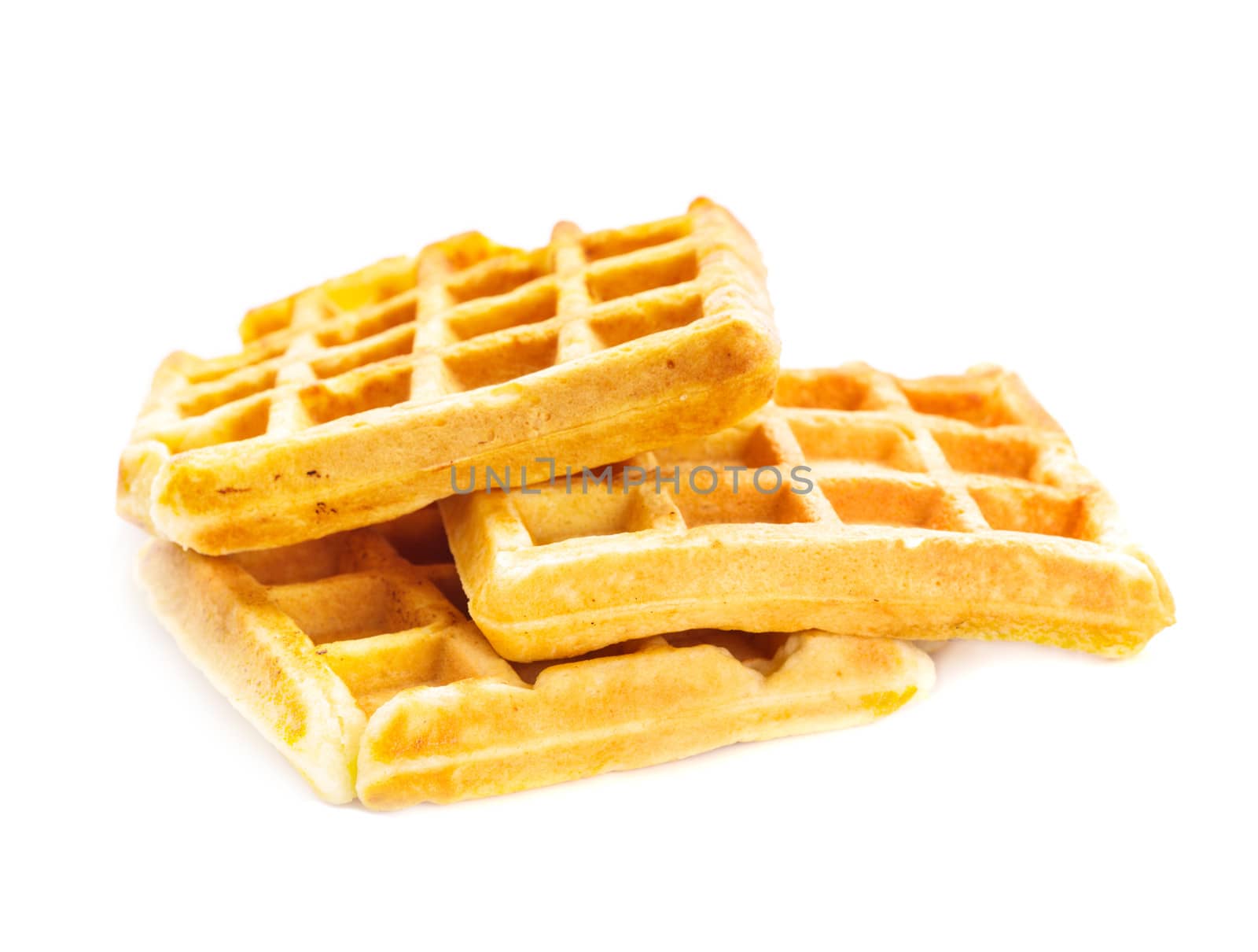 Three waffles isolated on a white background