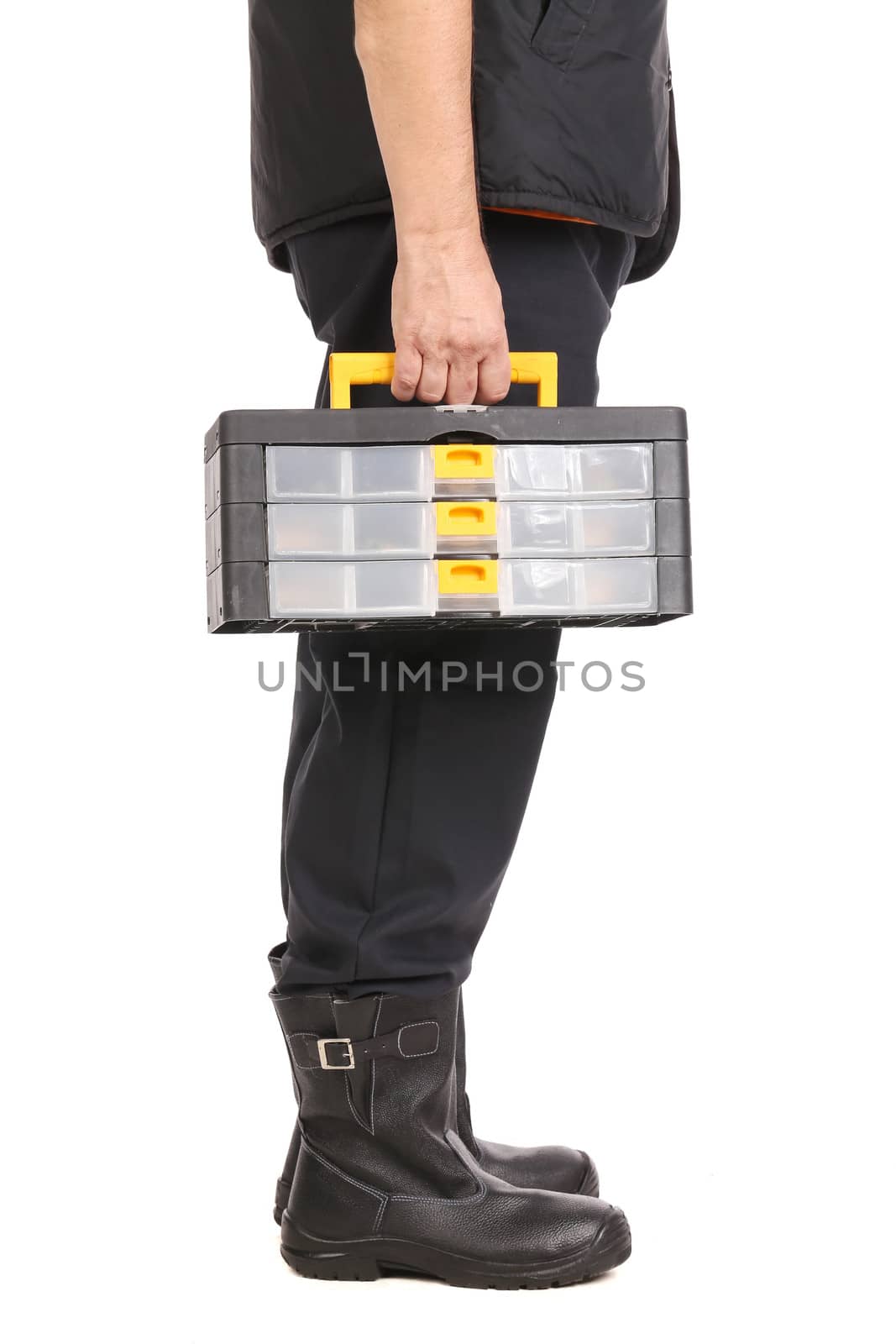 Set of tools for the builder in hand. On a white background.