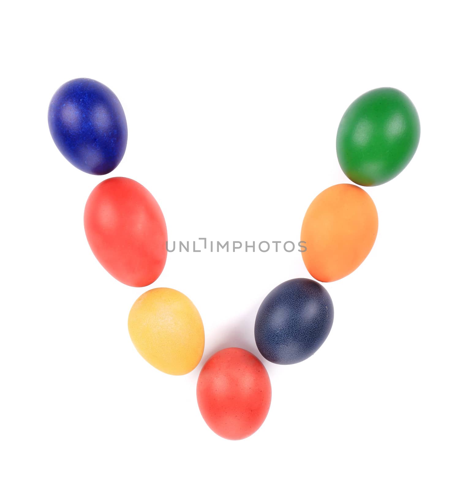 Letter V from the eggs for easter. Isolated on a white background.
