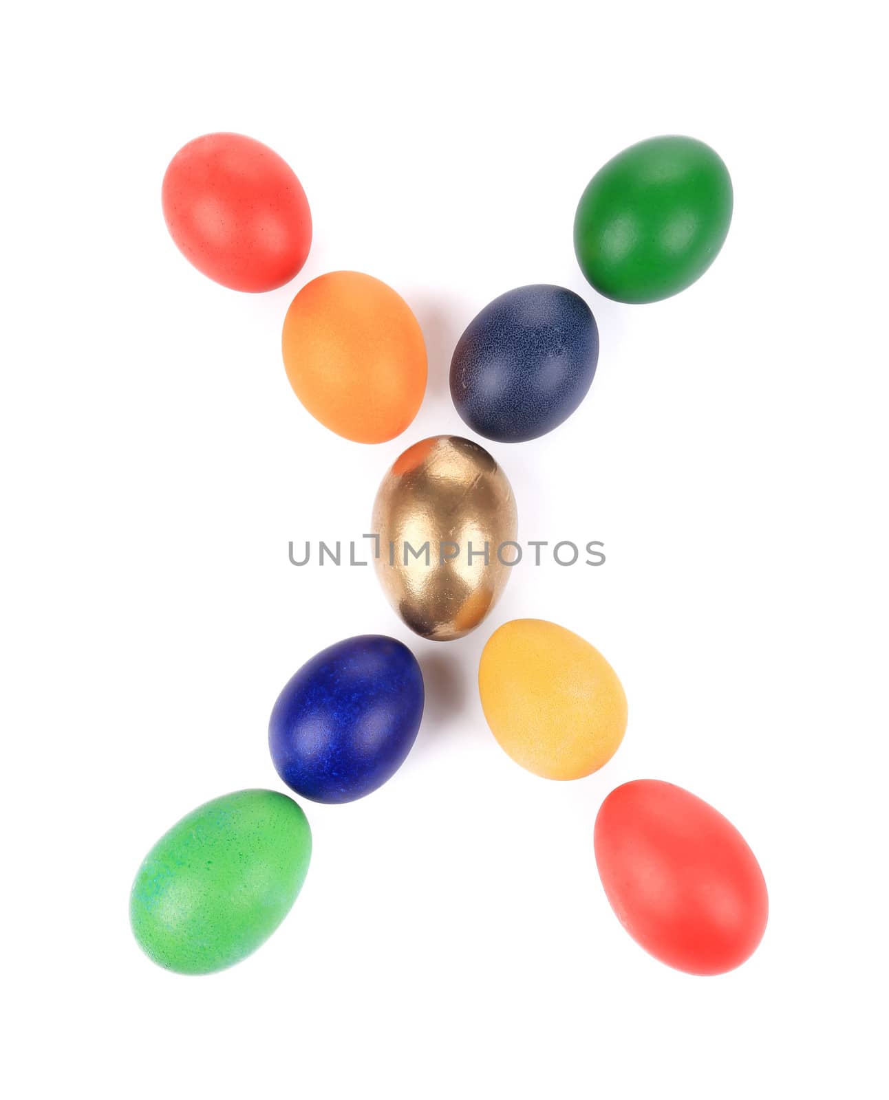 Letter X from the eggs for easter. Isolated on a white background.