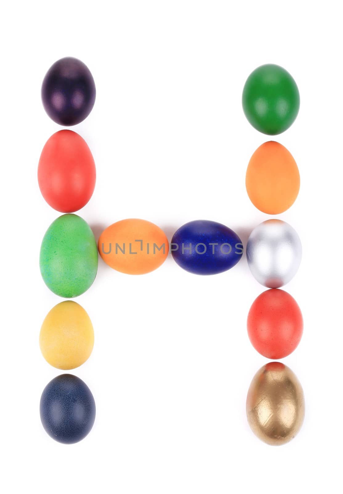 Letter H from the eggs for easter. Isolated on a white background.