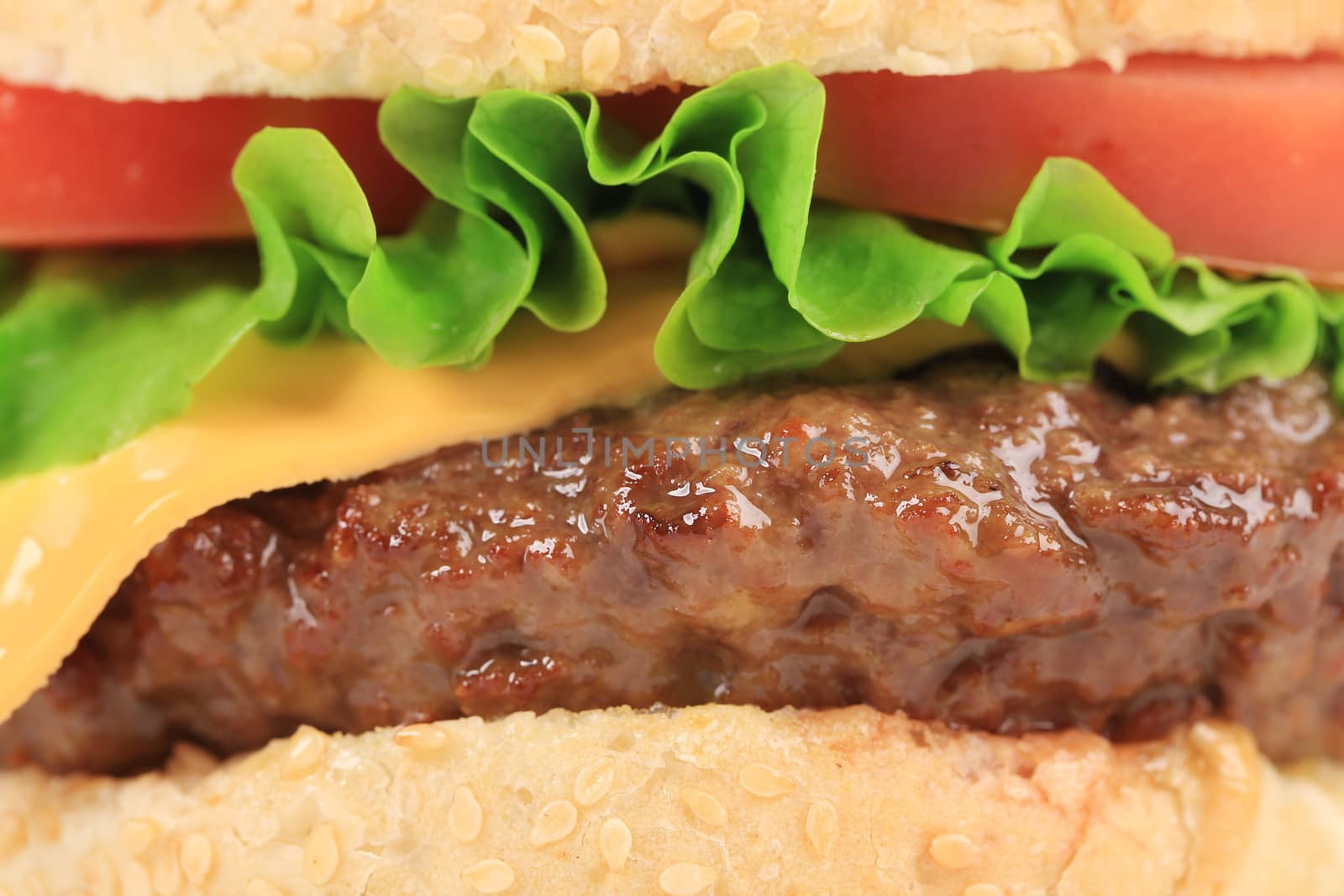 Close up of hamburger layers. Whole background.