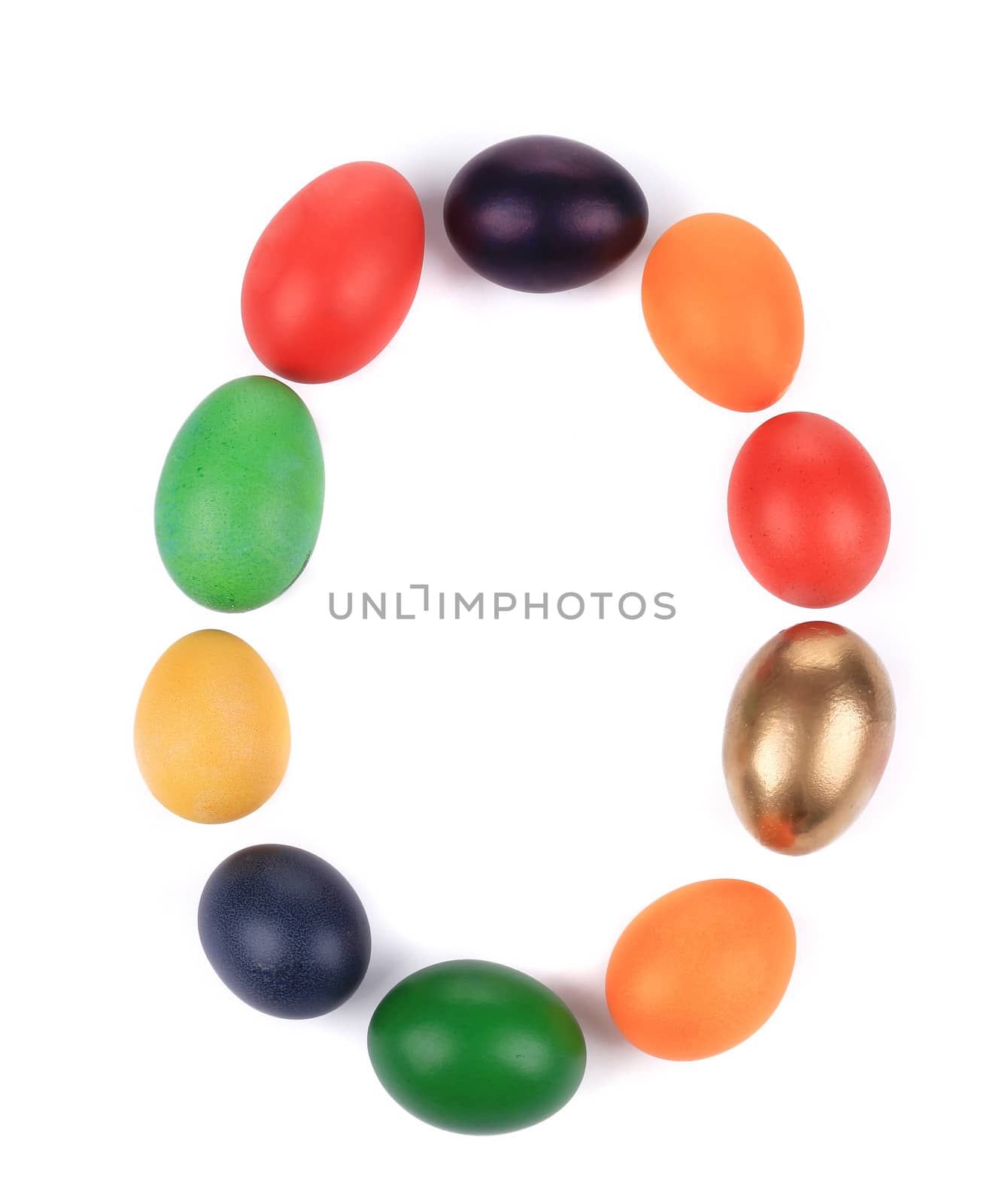 Letter O from the eggs for easter. Isolated on a white background.