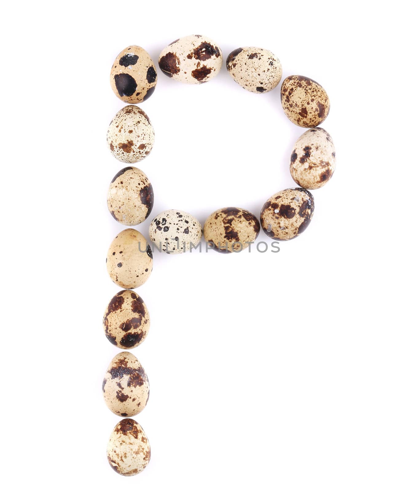 quail eggs in the form of letter P. Isolated on a white background
