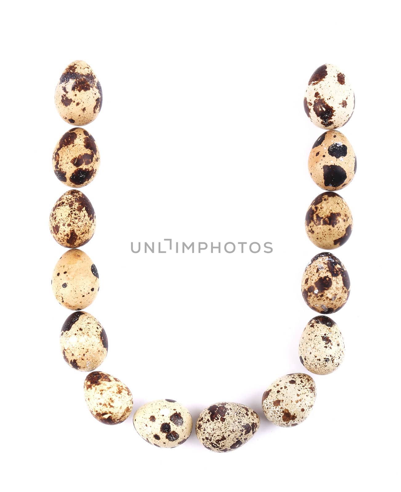 quail eggs in the form of letter U. Isolated on a white background