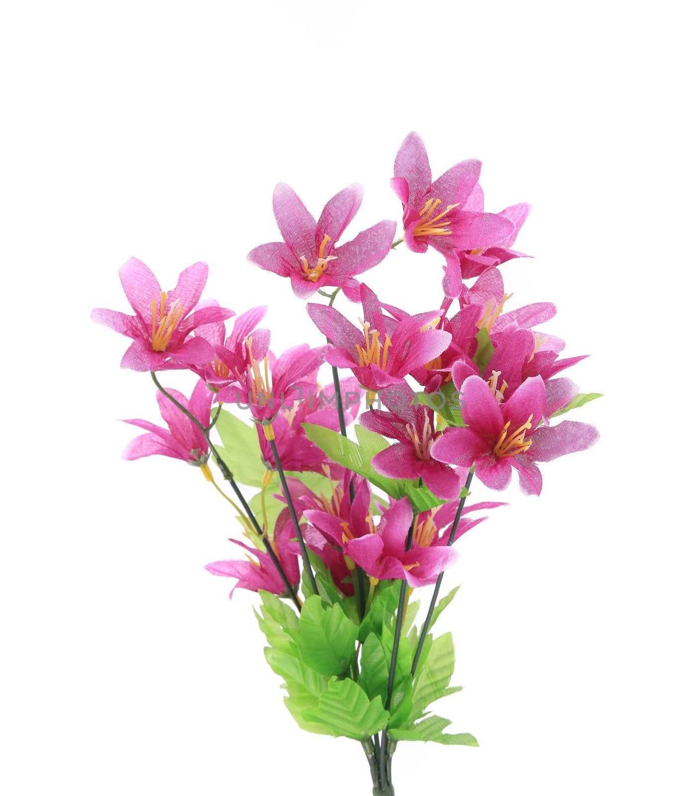 Artificial bouquet of flowers. Isolated on a white background.