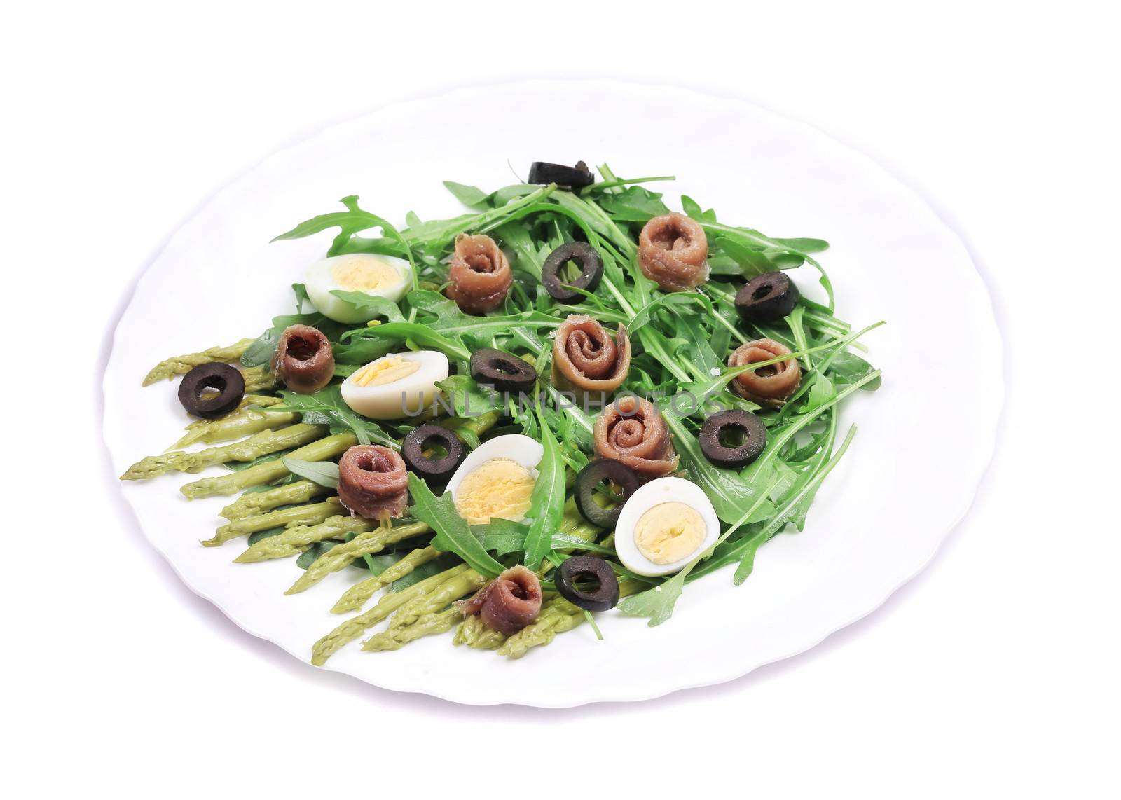 Salad with anchovies and asparagus.