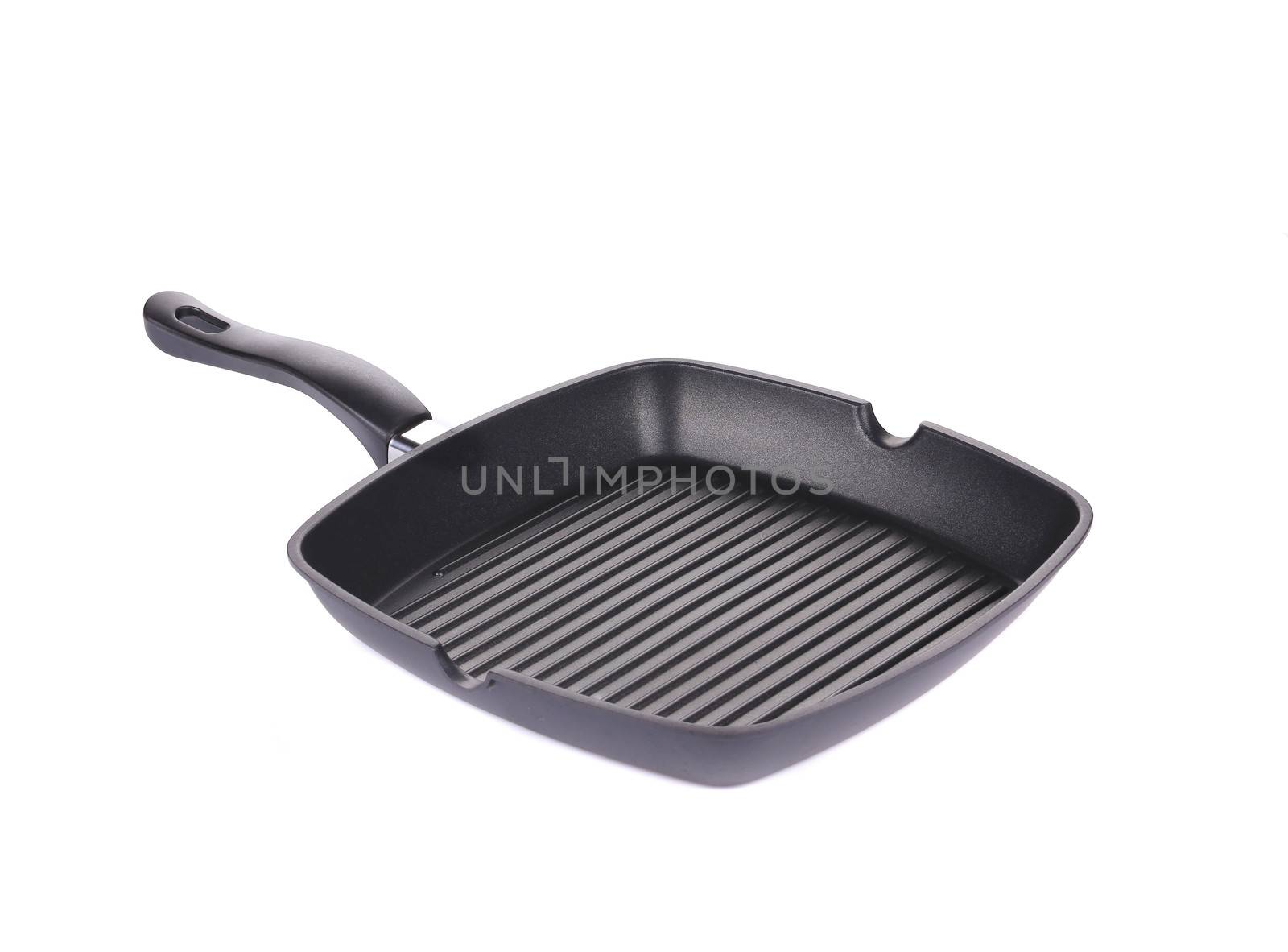 black frying grill pan. Isolated on a white background