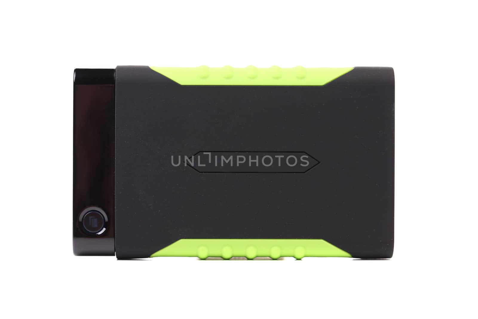 Shock-resistant external portable hard disk. Isolated on a white background.
