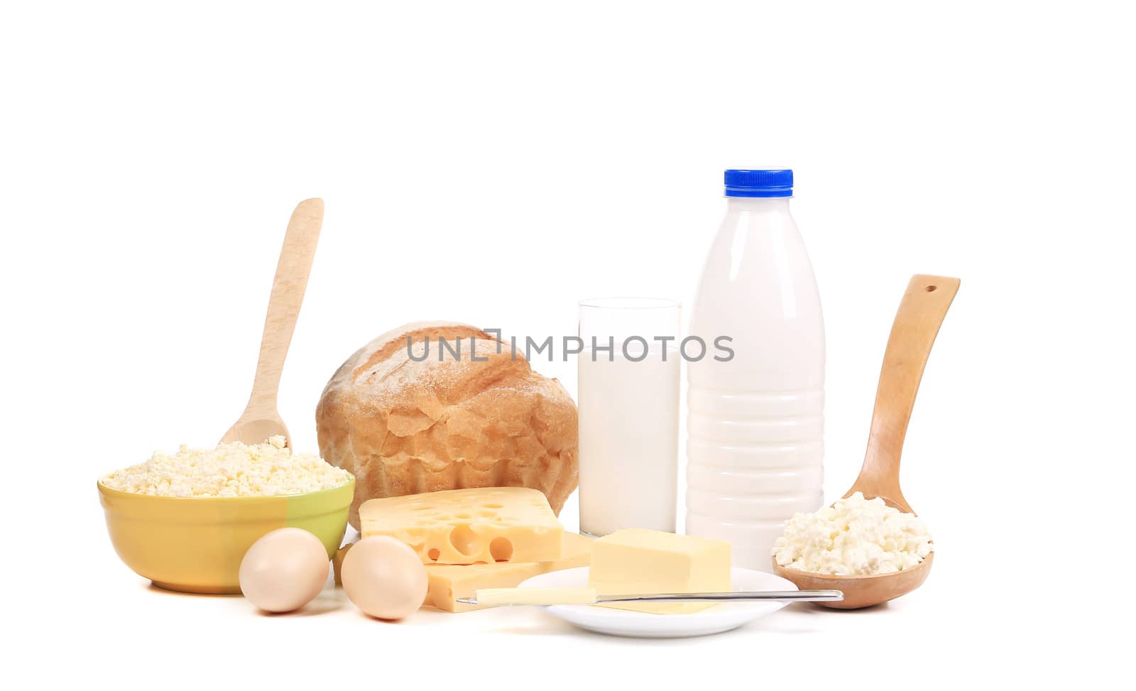 Healthy breakfast composition. Isolated on a white background.