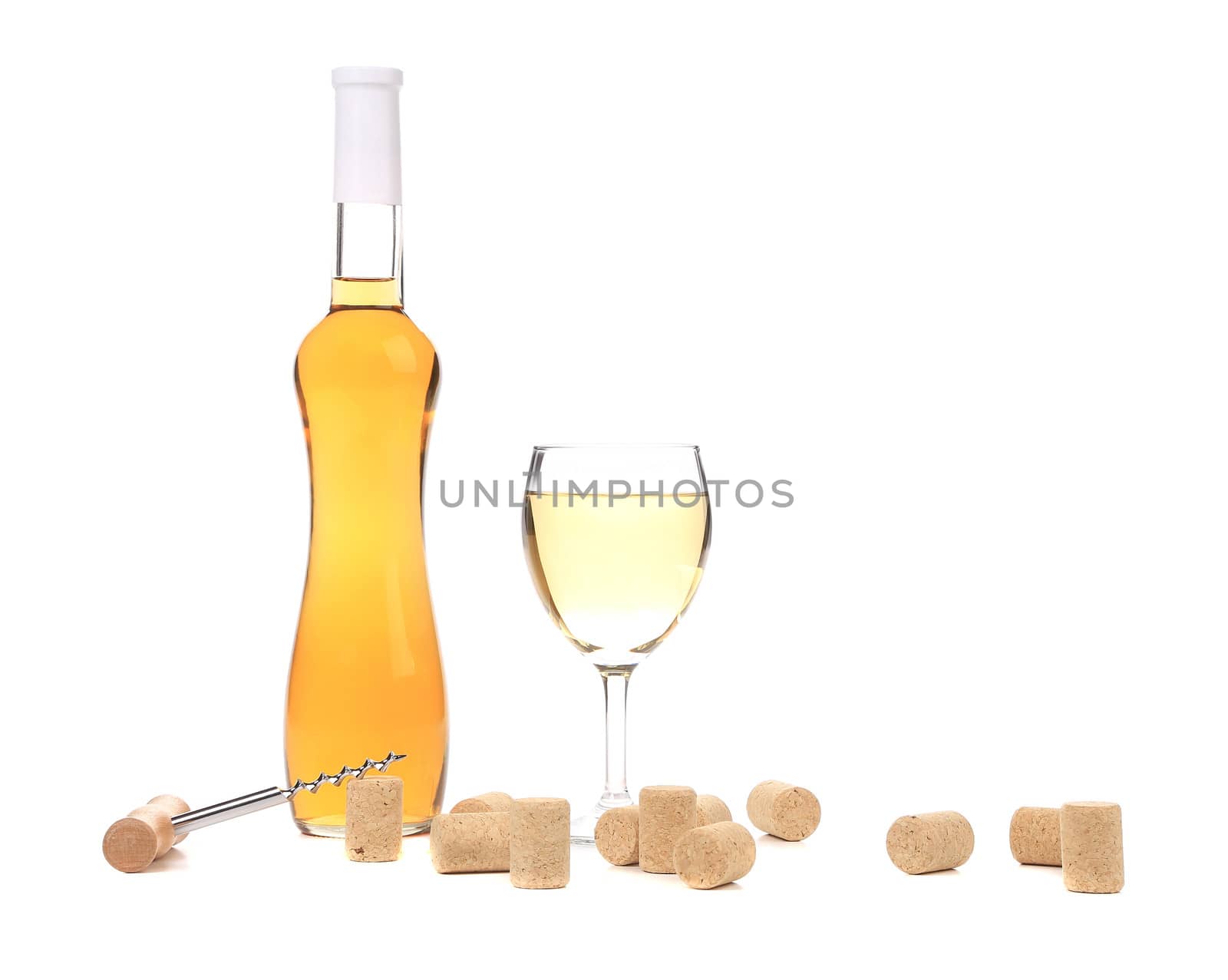Gentle white wine composition. Isolated on a white background.