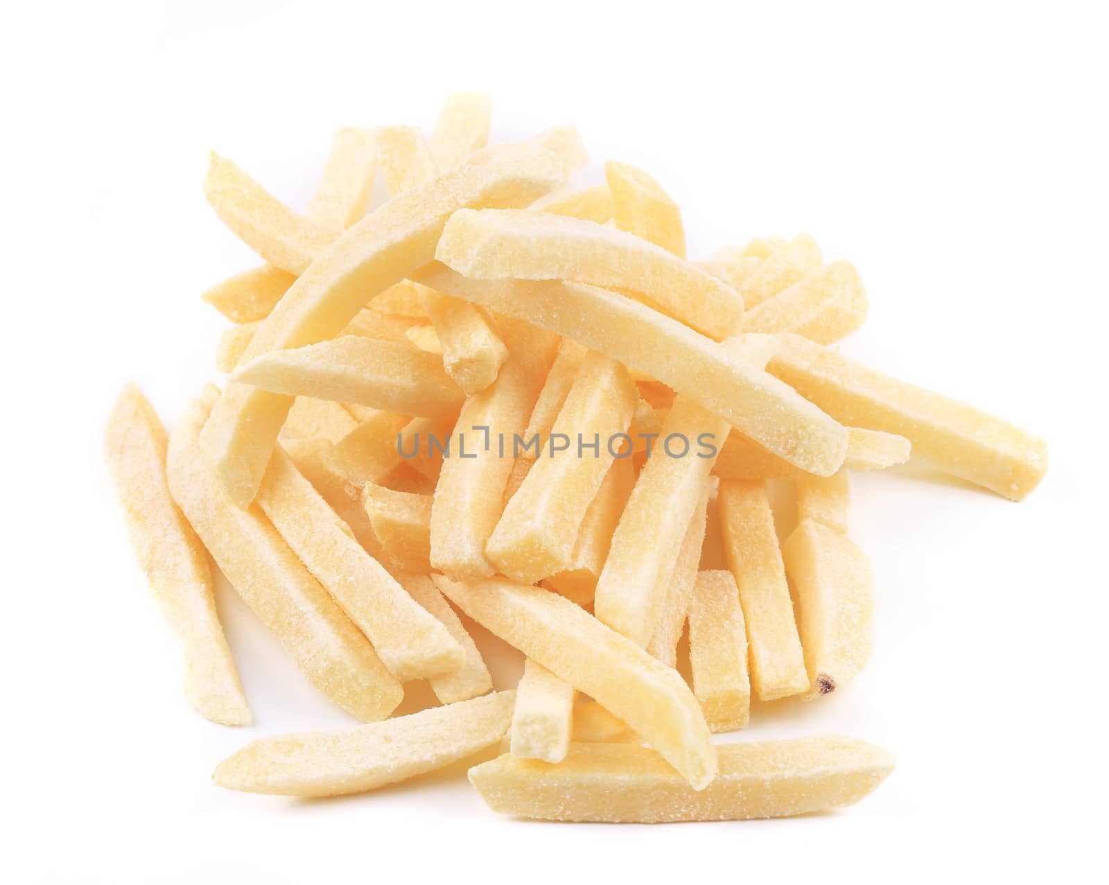 Frozen french fries. Isolated on a white background.